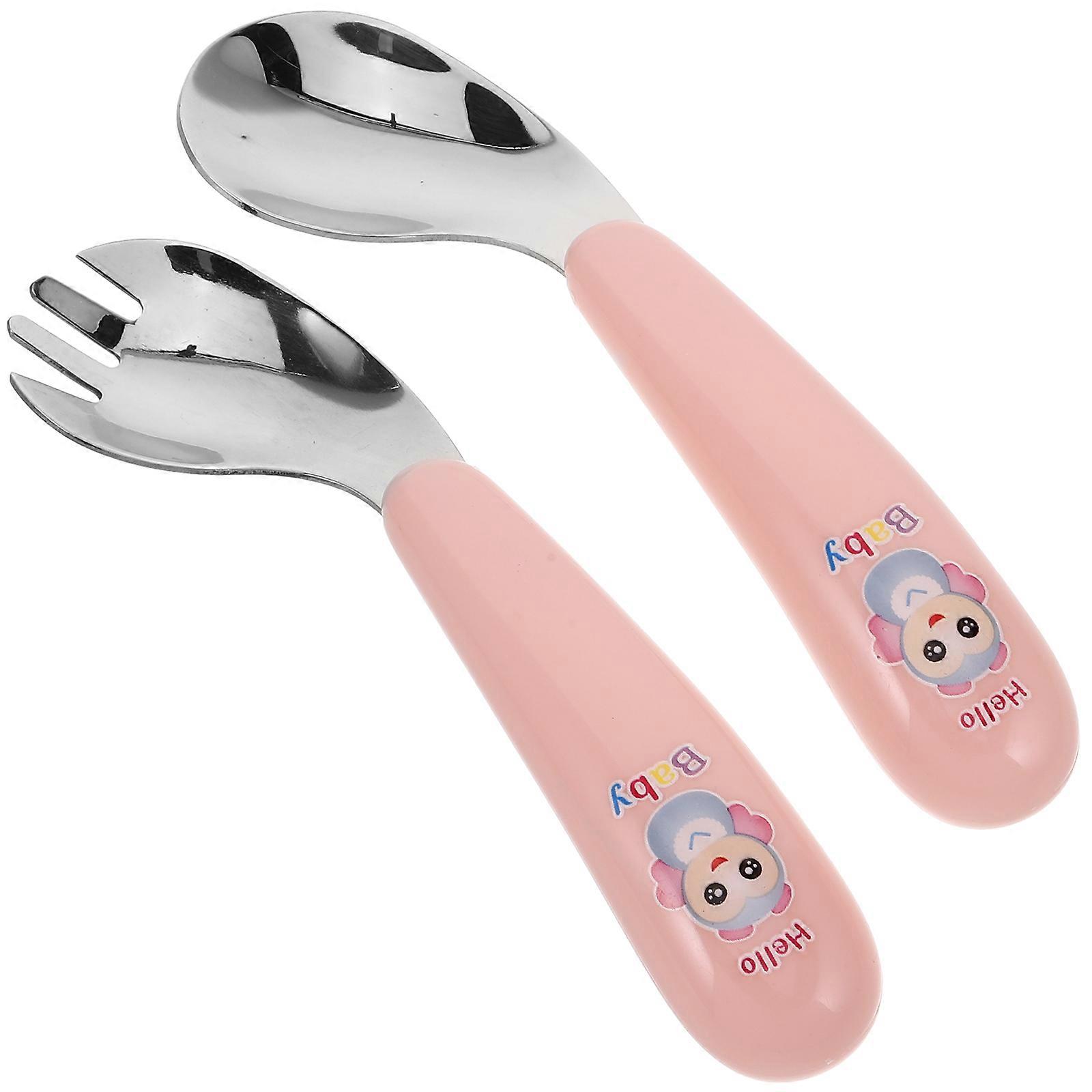 Toddler Dinnerware Creative Curved Spoon and Fork Set for Feeding 1Pair