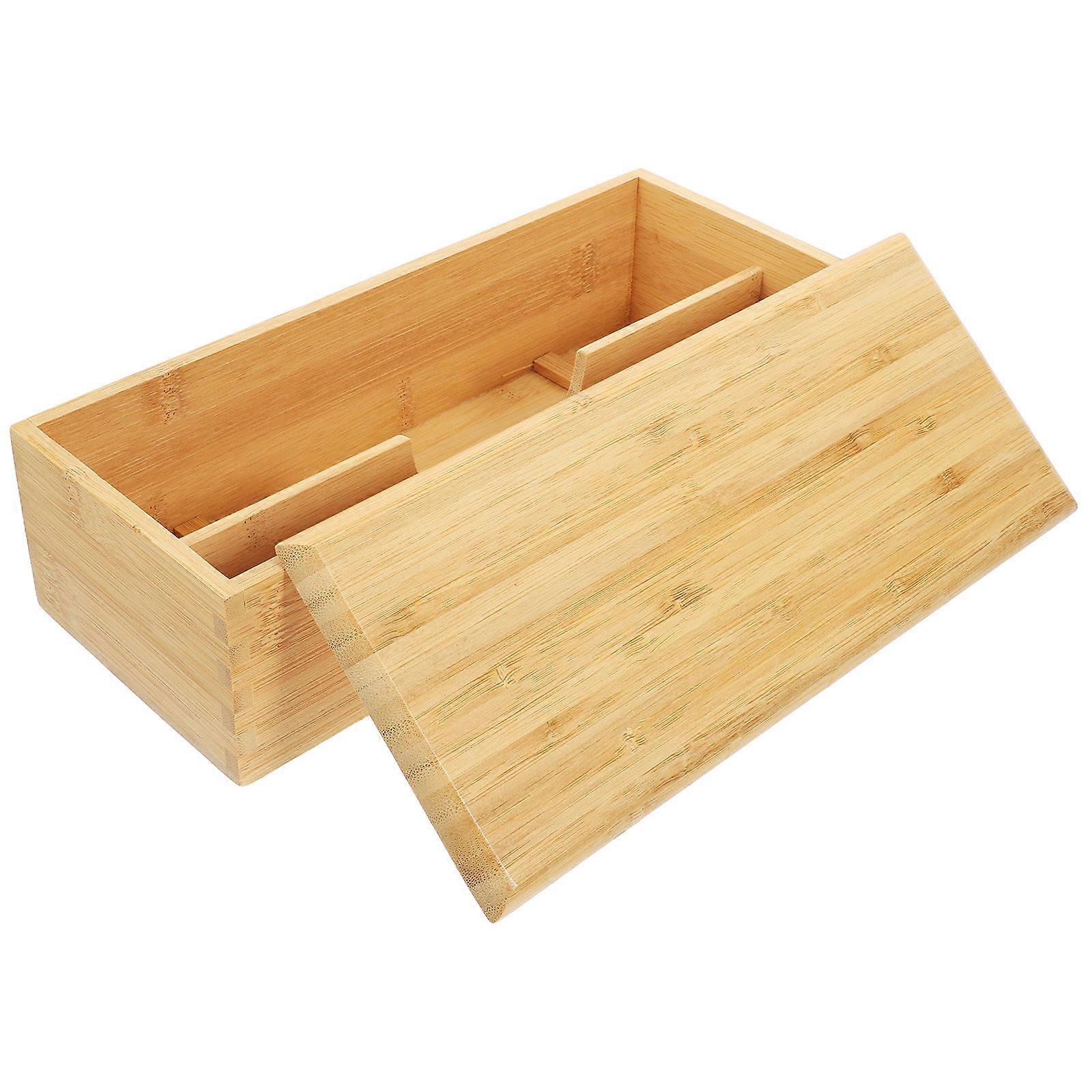 Bamboo Utensil Holder Storage Box for Home Orange Color and Portable 7.5 x 4.5 x 3 Inches