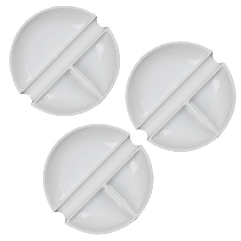3PCS Imitation Porcelain Multi purpose Round Pen Shelf Calligraphy and Painting Portable Ink Plates for Students Adults (Porcelain White)