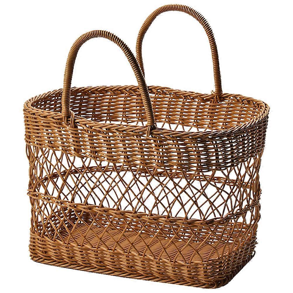 Picnic Basket Imitation Rattan Woven Chocolate 38x31cm Rustic 1Pcs
