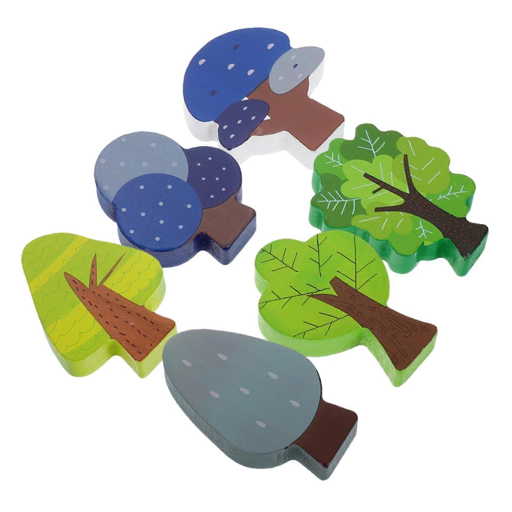 6piece wooden tree toy set, miniature trees for rail vehicles and creative railway toys, decorative scenes for decoration.