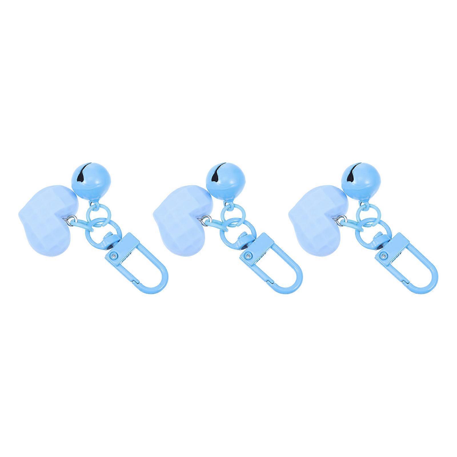Blue Resin and Metal Key Chain with Bell Charm for Decoration 3 Pcs Portable Bag Pendants