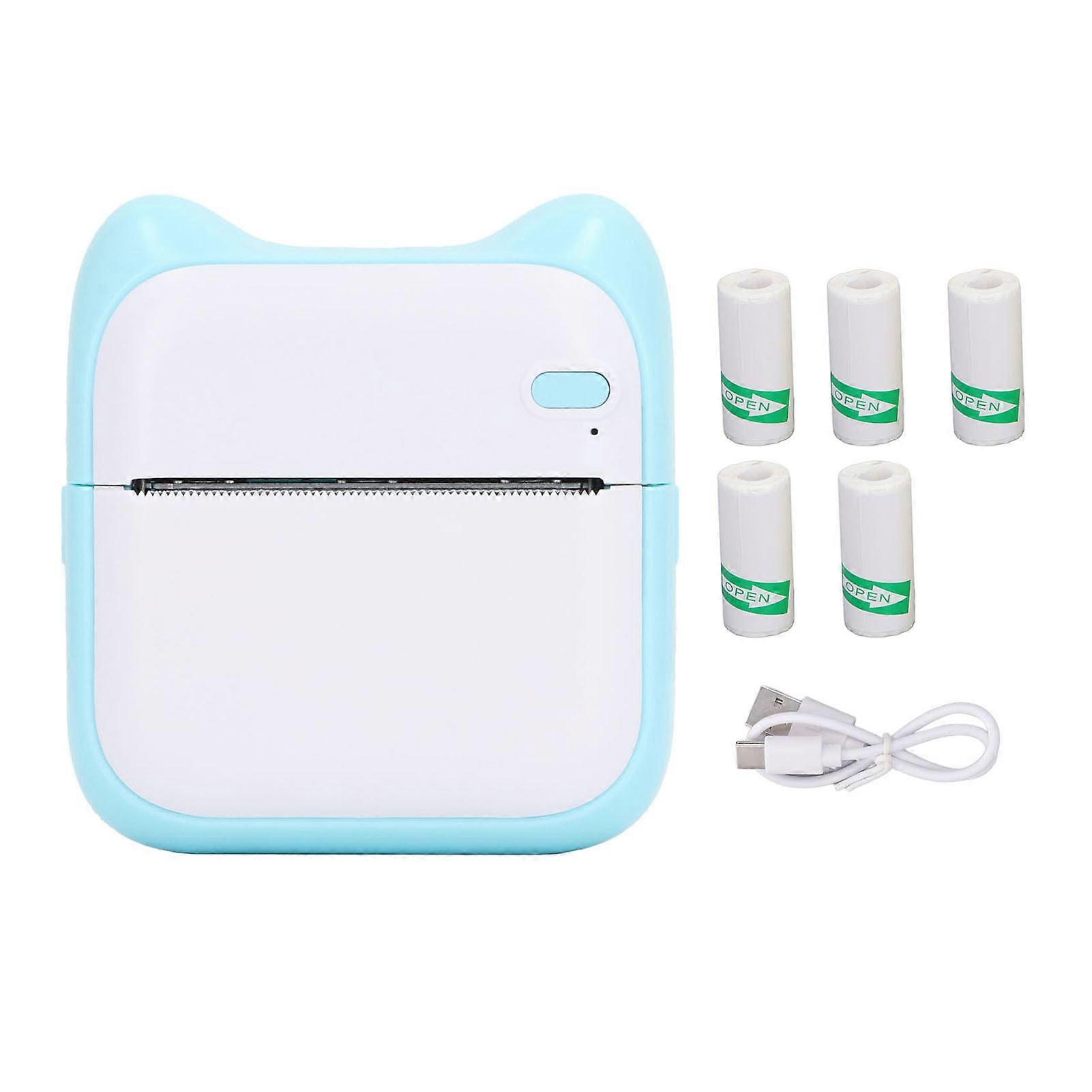 Pocket Thermal Printer Bluetooth Connection Printing Machine with Paper for Wrong Questions Notes Blue