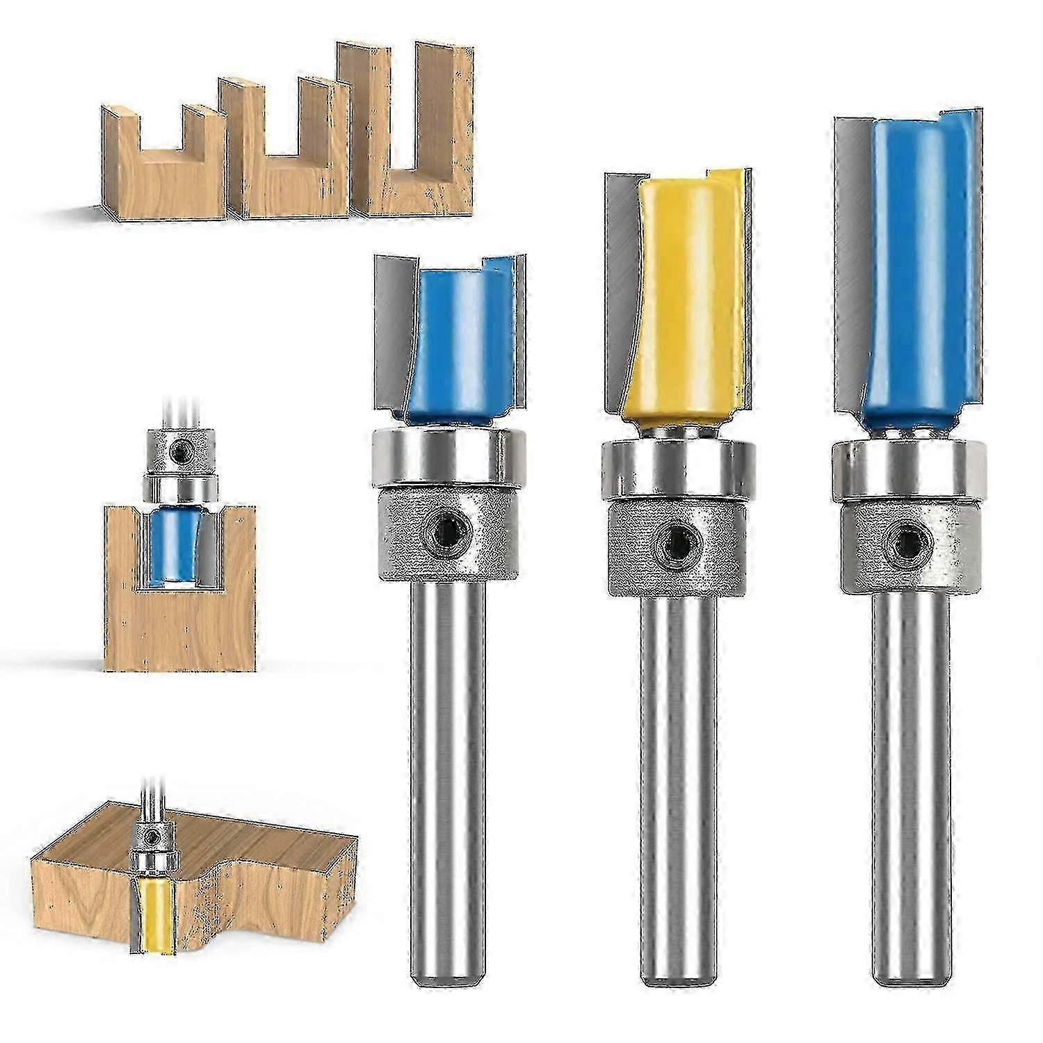 1/4" Carbide Straight Router Bit Set with Top Bearing for Woodworking DIY