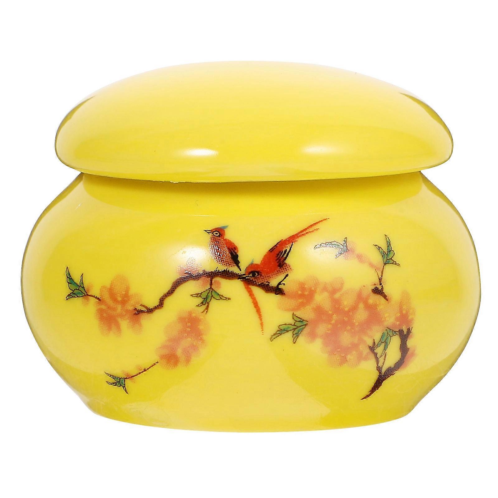 Retro Ceramic Tea Canister with Airtight Lid – Medium Yellow Floral Design for Tea, Storage – Ideal for Home and Office Organization