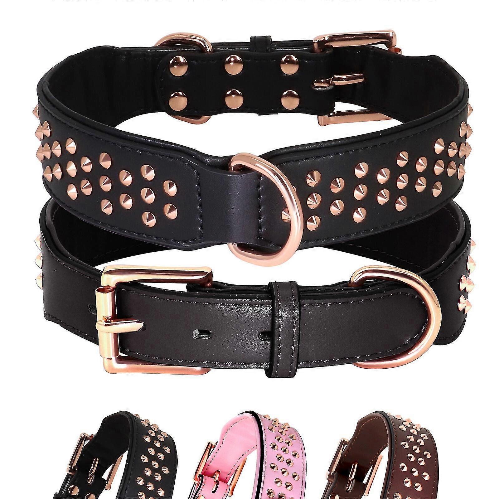 Soft Leather Pet Dog Studded Collars 4cm Wide Adjustable for Medium Large Dogs