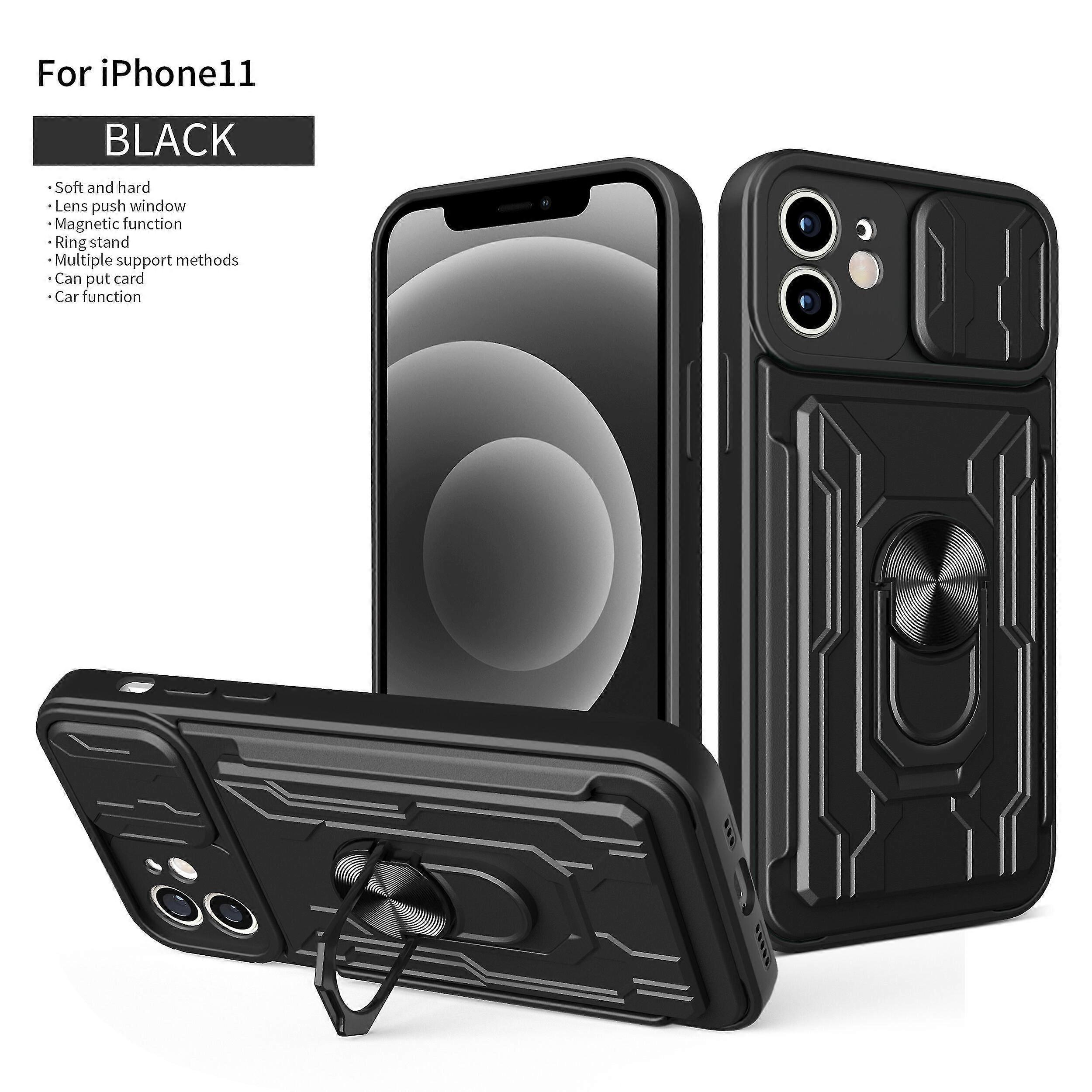 Magnetic Phone case For iPhone 11 Slide Camera Lens Protection and Built in 360 Rotatable Ring Holder