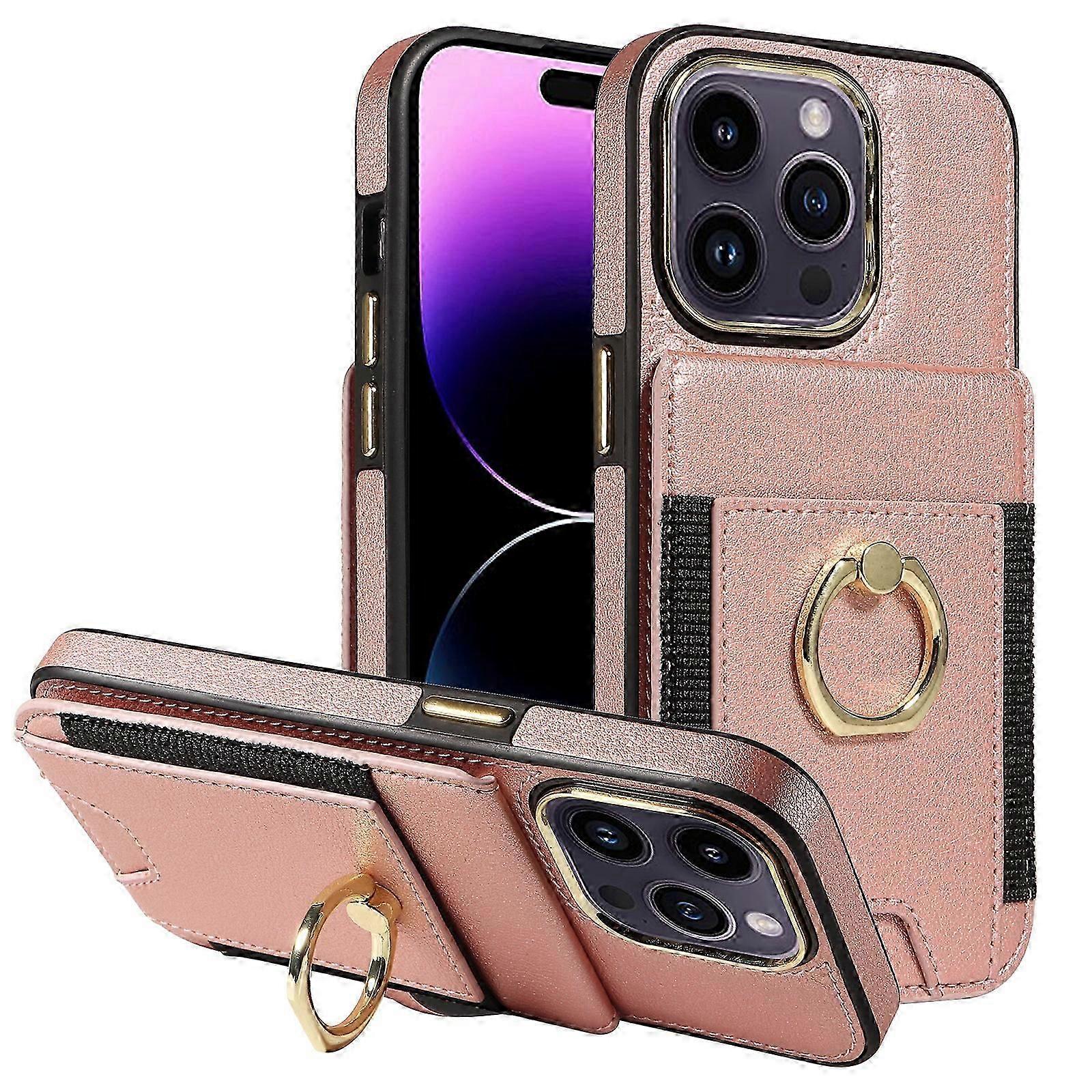 iPhone 15 Pro Max ile Uyumlu Cüzdan Kılıfı, Kart Tutucu Halkalı Kickstandlı Deri Kılıf, iPhone 15 Pro Max için Koruyucu Kılıf