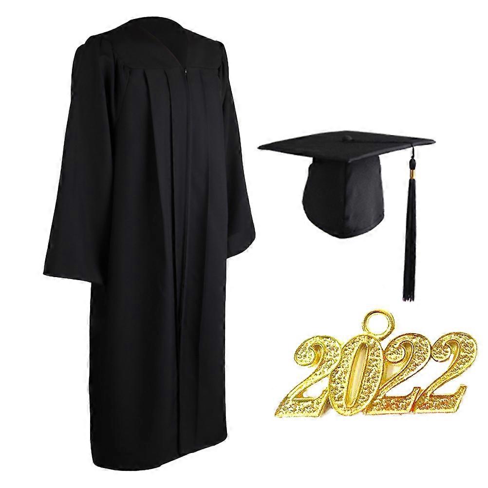 Black Graduation Gown Set with Tassel for High School and College Students Plain Fabric Size 45