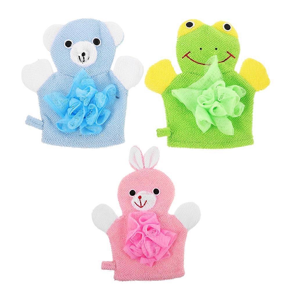 3pcs Cartoon Exfoliating Gloves for Bath – Lightweight Reusable Scrubbing Mitts for Gentle Skin Cleaning – Pink Rabbit Design