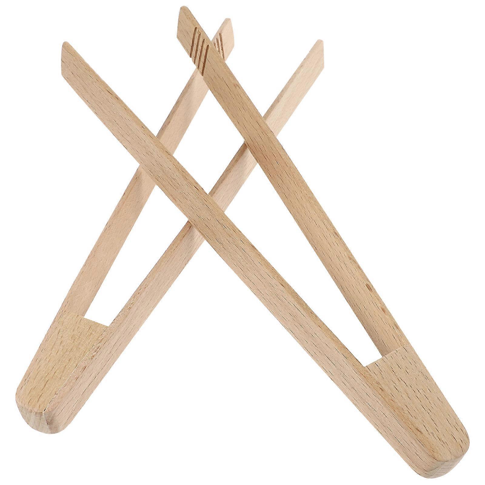 2 Pcs Practical Beech Wood Barbecue Tongs for Food Picking Heat Resistant Synthetic Material