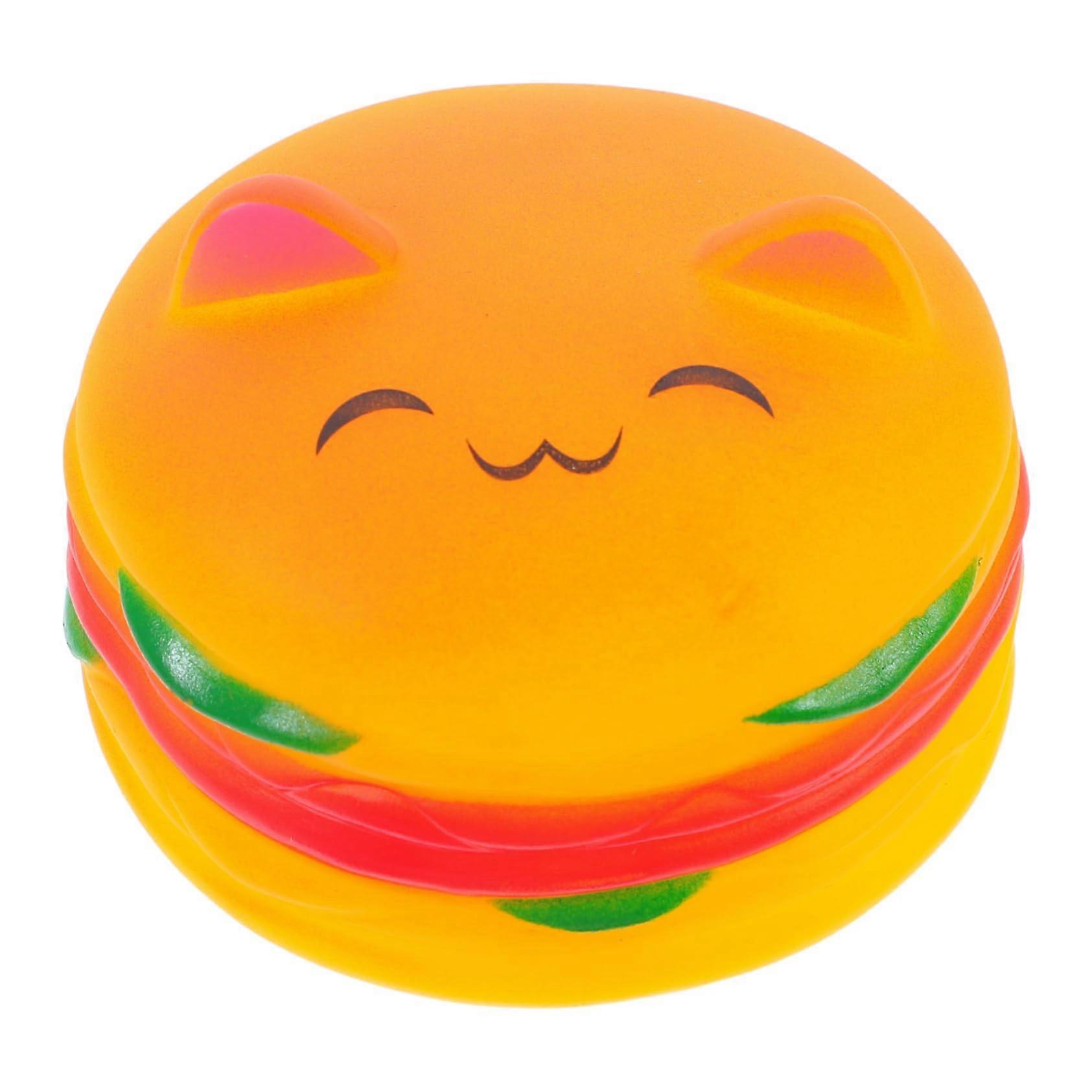 Hamburger Squeaky Toy Vinyl Dog Chew Toy For Teeth Cleaning Yellow