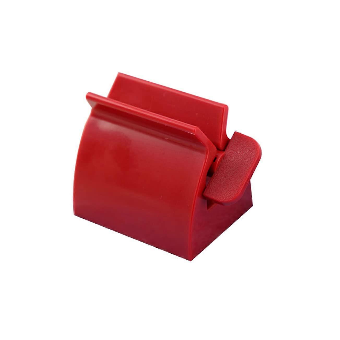 Toothpaste Pump Dispenser Stand with Squeezer for Bathroom Shelf, Tube Holder for Easy Toothpaste Dispensing, Red