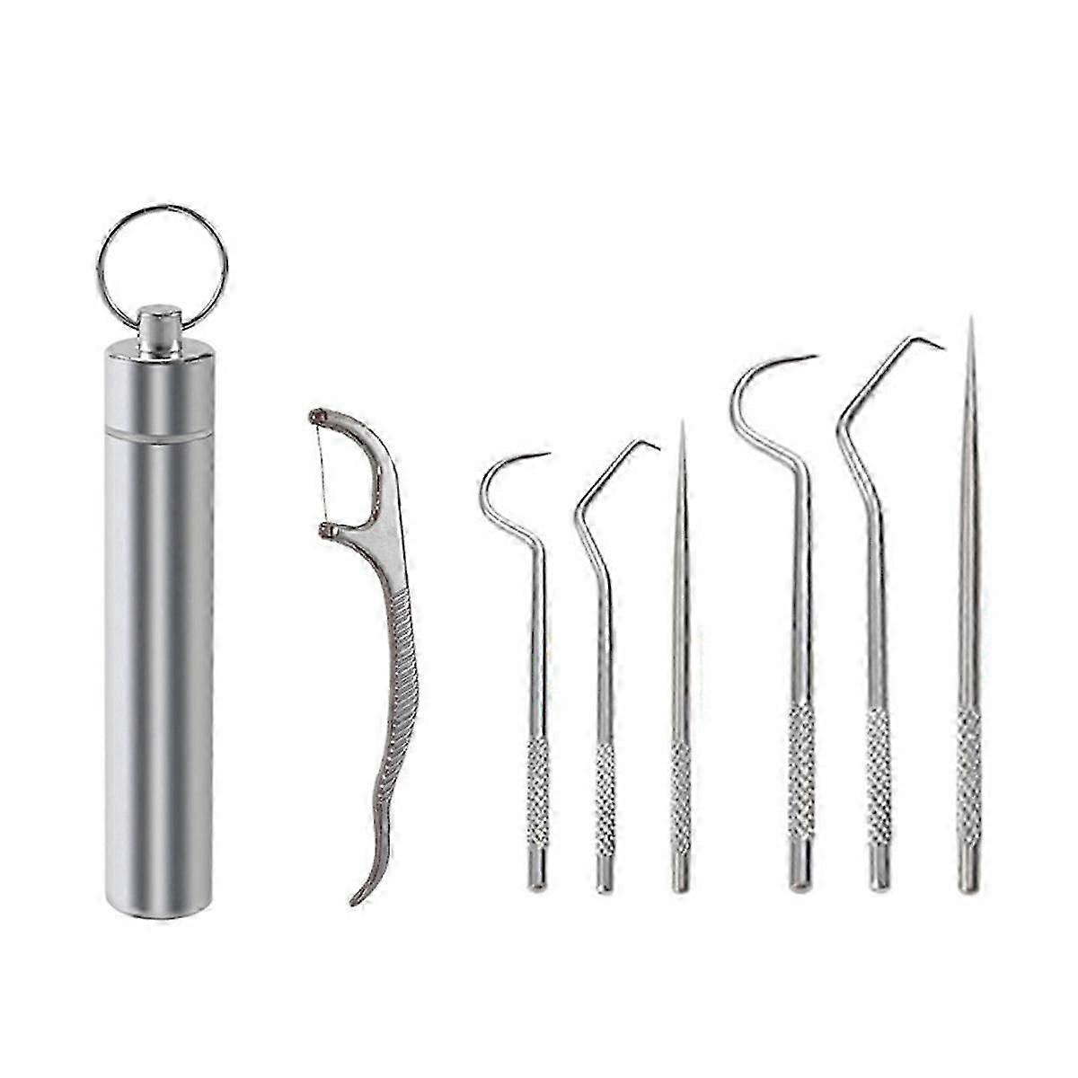 חוט דנטלי סט קיסמים מתכת לשימוש חוזר קיסם שיניים נייד חוט דנטלי ניקוי שיניים כלי ניקוי לטיפול אוראלי, א