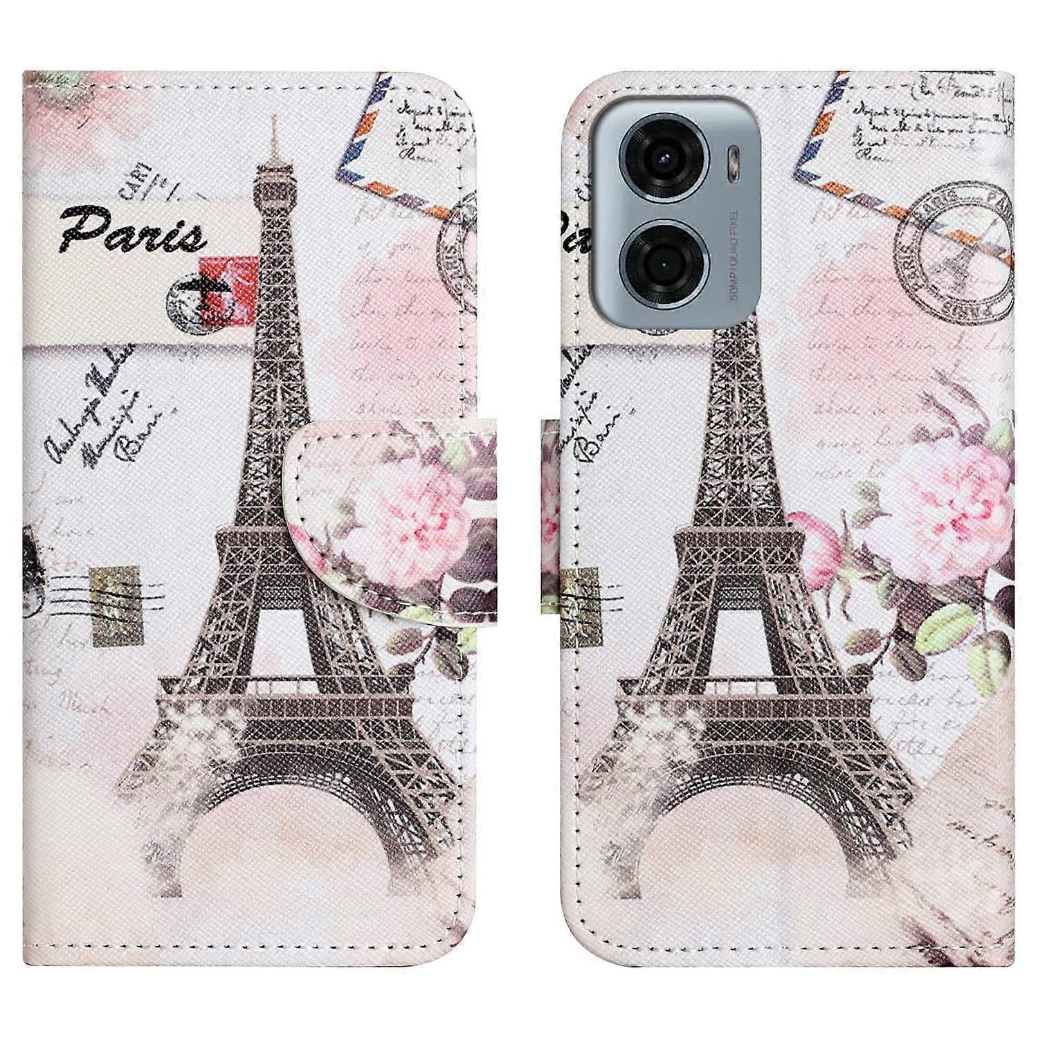 For Motorola Moto E15 4G G05 4G Leather Case Pattern Printing Cross Texture Phone Cover - Tower