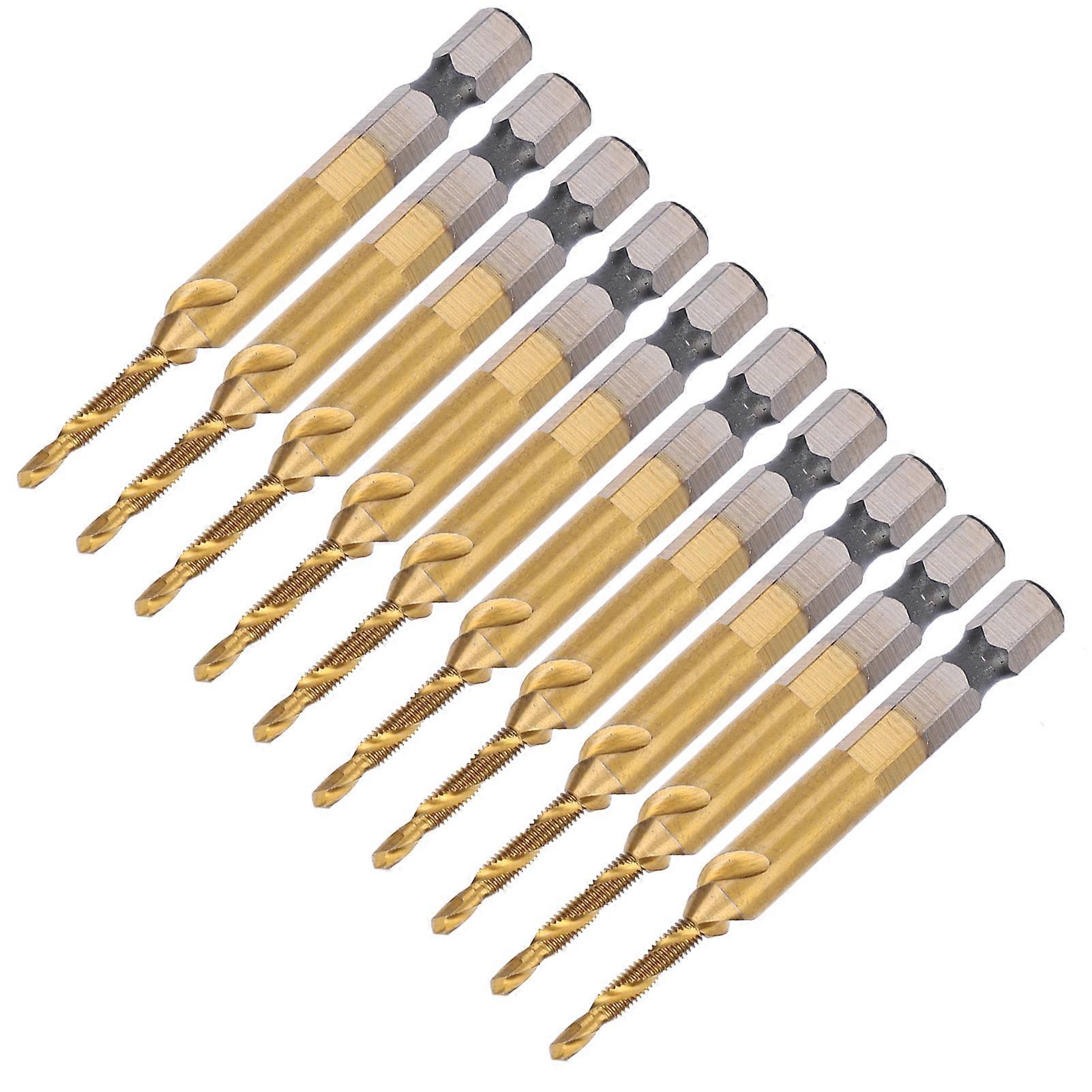 10Pcs Hex Shank Screw Tap M3‑Drill 2.5 Coated Composite Spiral Flute Tap Accessory