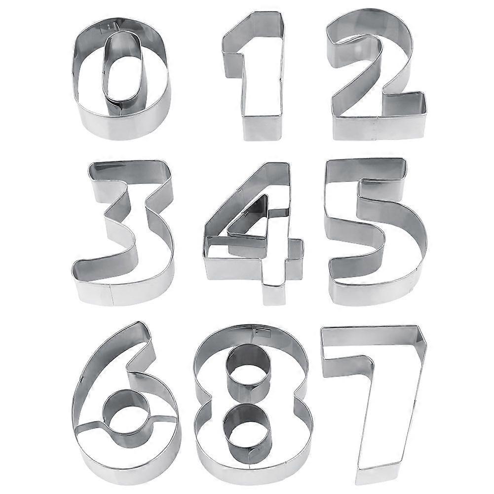 9-Piece Stainless Steel Number Pattern Cookie Cutter Set for Cake Baking Kitchen Tools