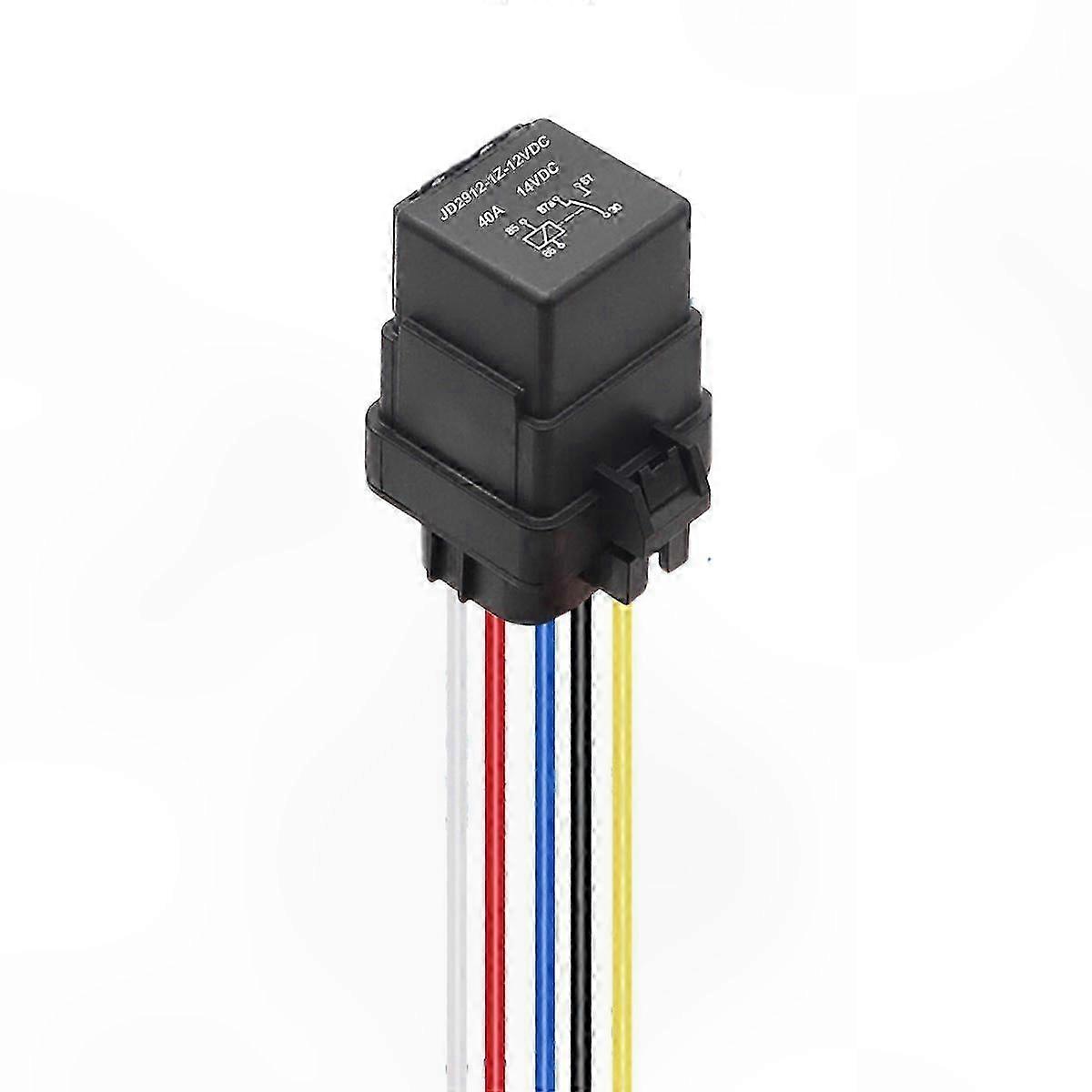 Waterproof 12VDC 40A Relay with 5-Pin Socket and Wiring Harness for Automotive Use