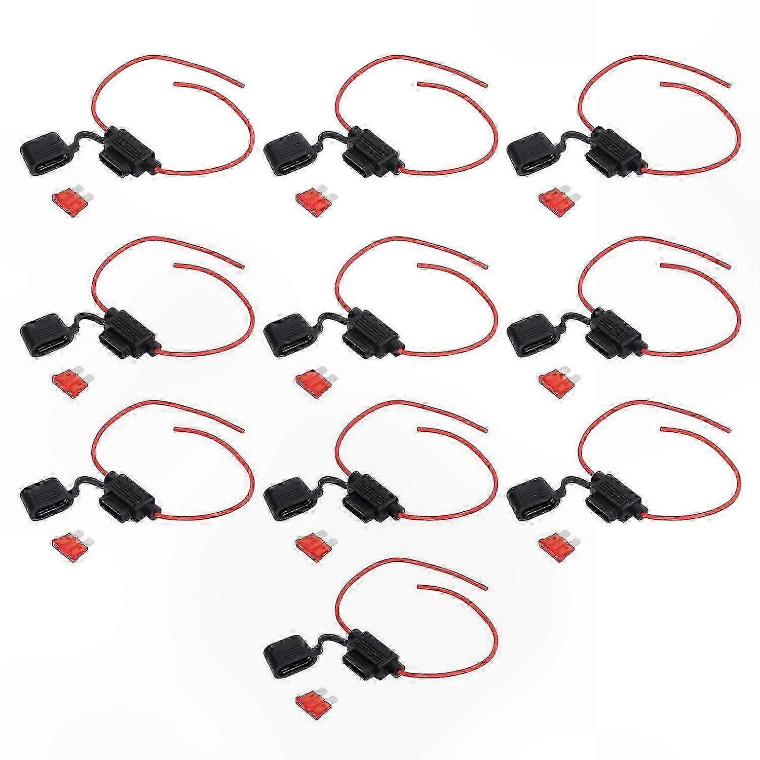 10-Pack Waterproof Inline Fuse Holder with 10A Fuse, 18AWG Wire, Easy Installation for Automotive and Marine Use