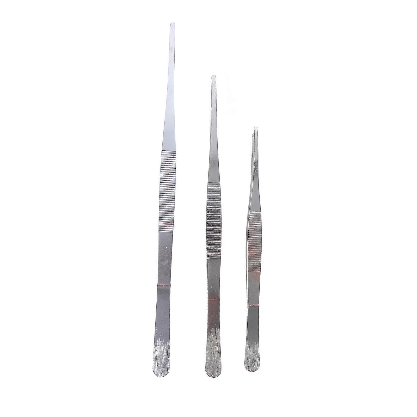3pcs Stainless Steel Round Tip Tweezers with Ridged Handle – Durable Precision Tools for Jewelry, Craft, Electronics Repair, and Object Handling