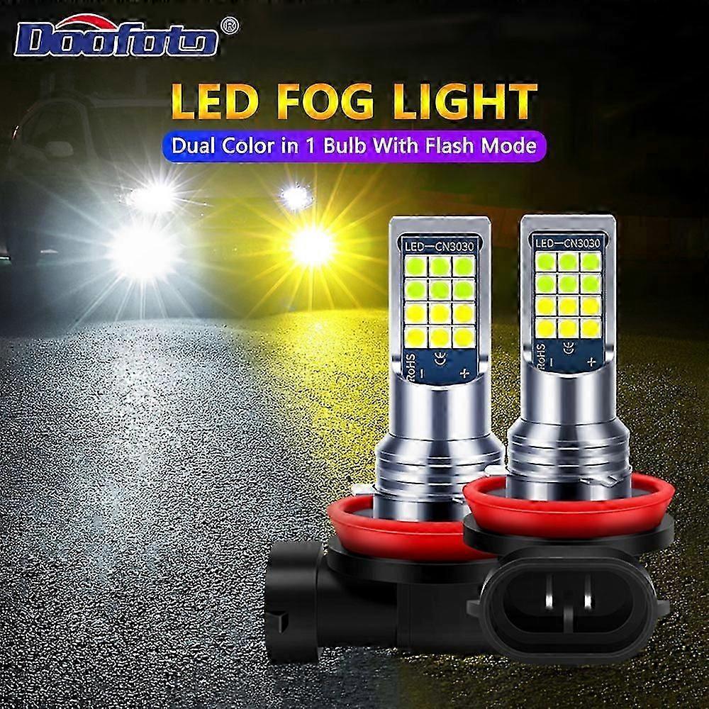 White and Yellow LED Fog Lights-Compatible with H8 H11 9005 9006 881 Bulbs for Daytime Driving Visibility-2 Pieces