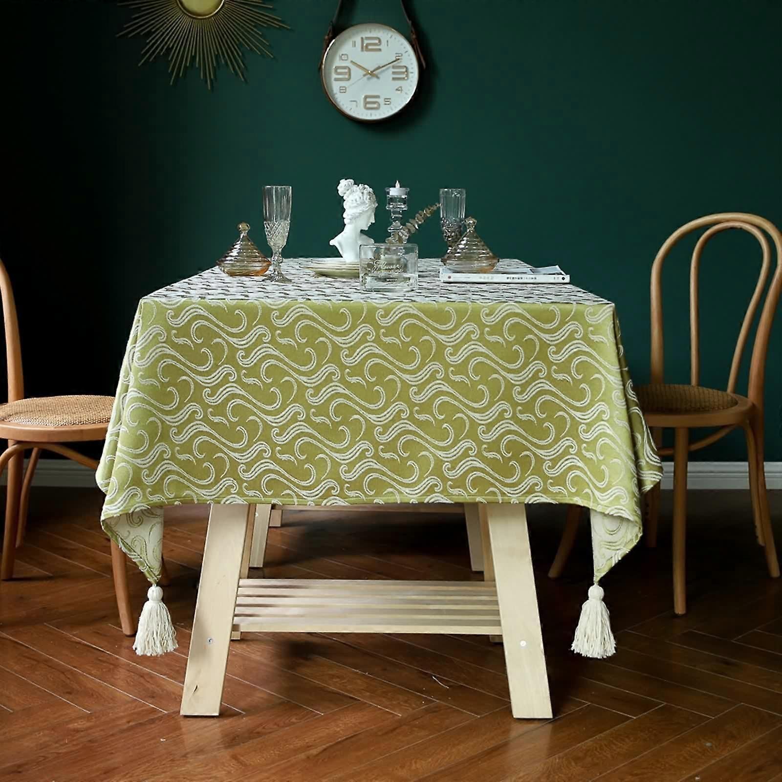 Tablecloth Rectangular, Polyester, 135x240 cm, Magic Cloud Tassel Pattern, Outdoor Table Cover, Easy Care, Yellow