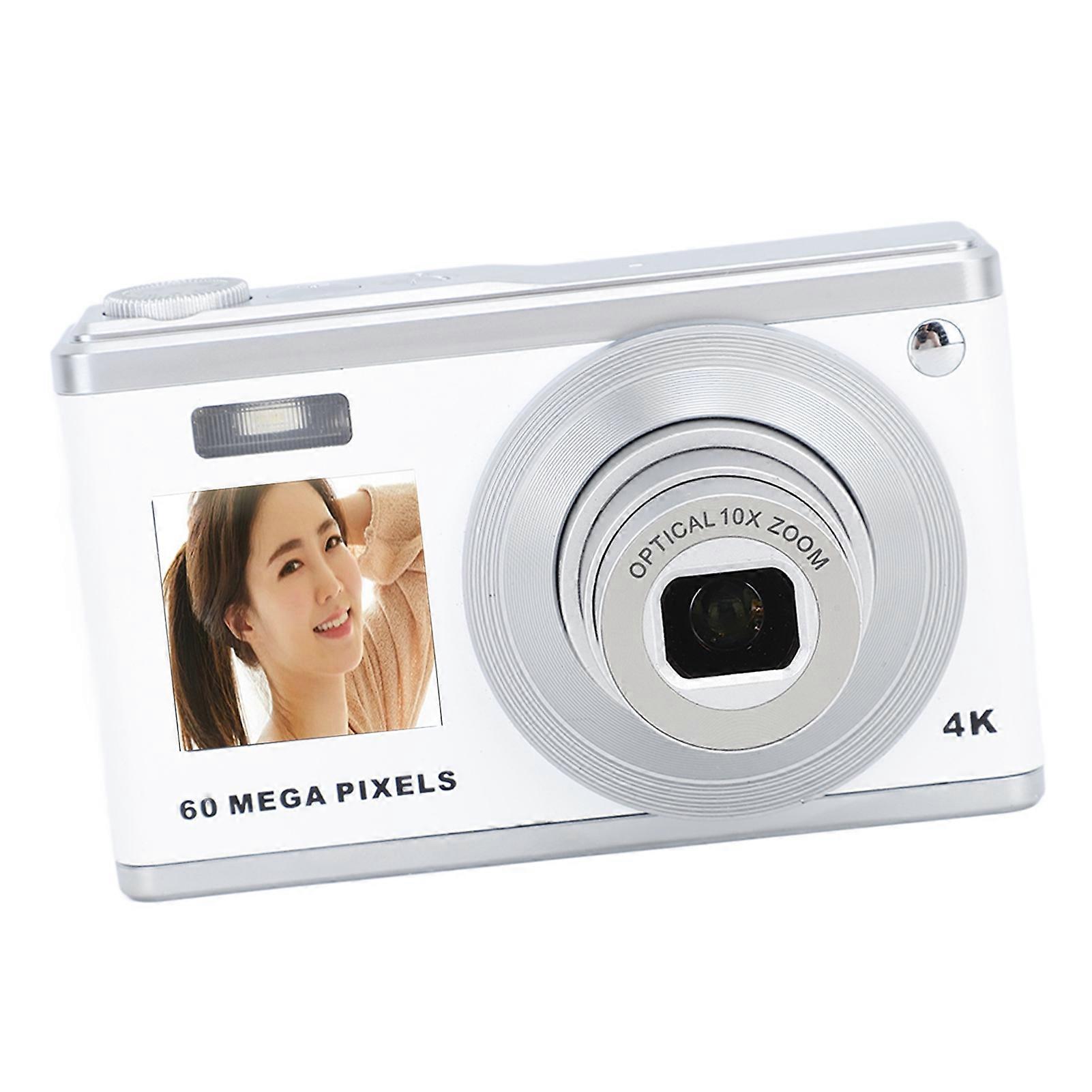 4K Digital Camera 10X Zoom Dual 2.88" IPS Screen White Compact