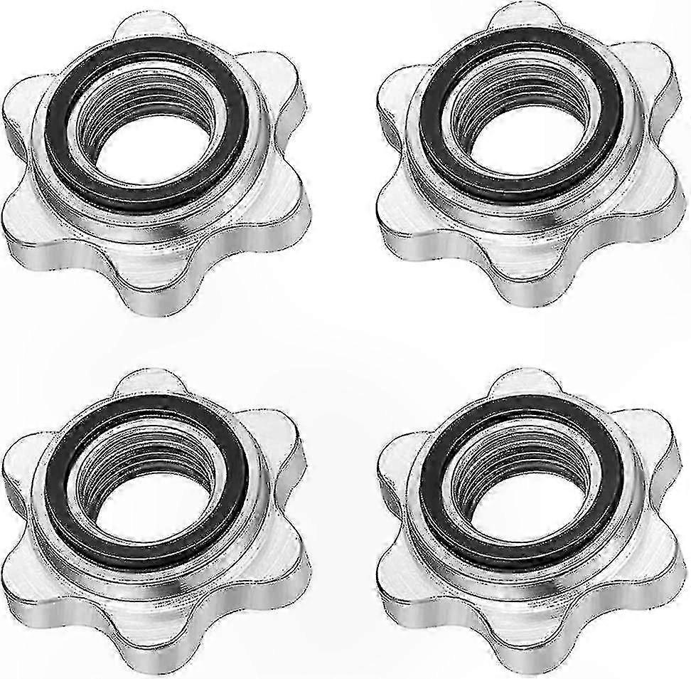 Set of 4 Spinlock Collars for Dumbbell Bars, 25mm Non-Slip Screw Caps, Standard Barbell Star Collars
