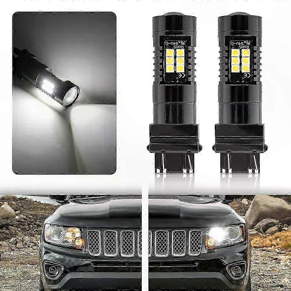 2pcs Xenon White 3157 P27/7W T25 LED Bulbs Compatible with Jeep Compass 2014-2017 Grand Cherokee WK2 Daytime Running Light Replacement