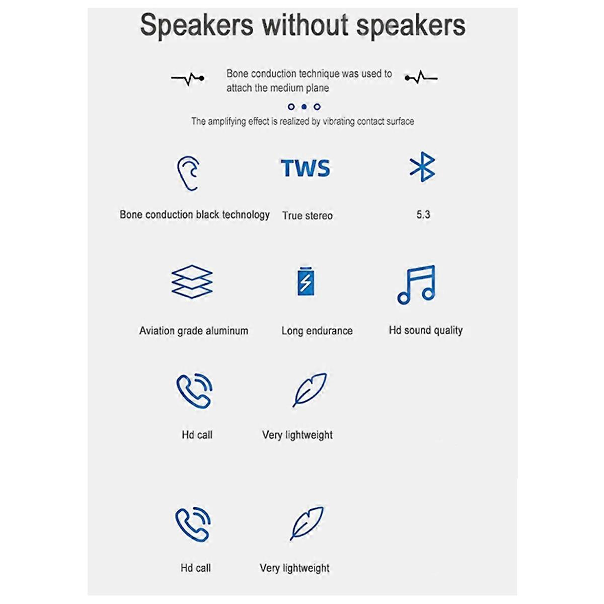 Draadloze Bone Conduction-luidspreker - Zuignapbevestiging, Hi-Fi-geluid met verbeterde bas, draagbare lus, functies Dynamische audio Zwart