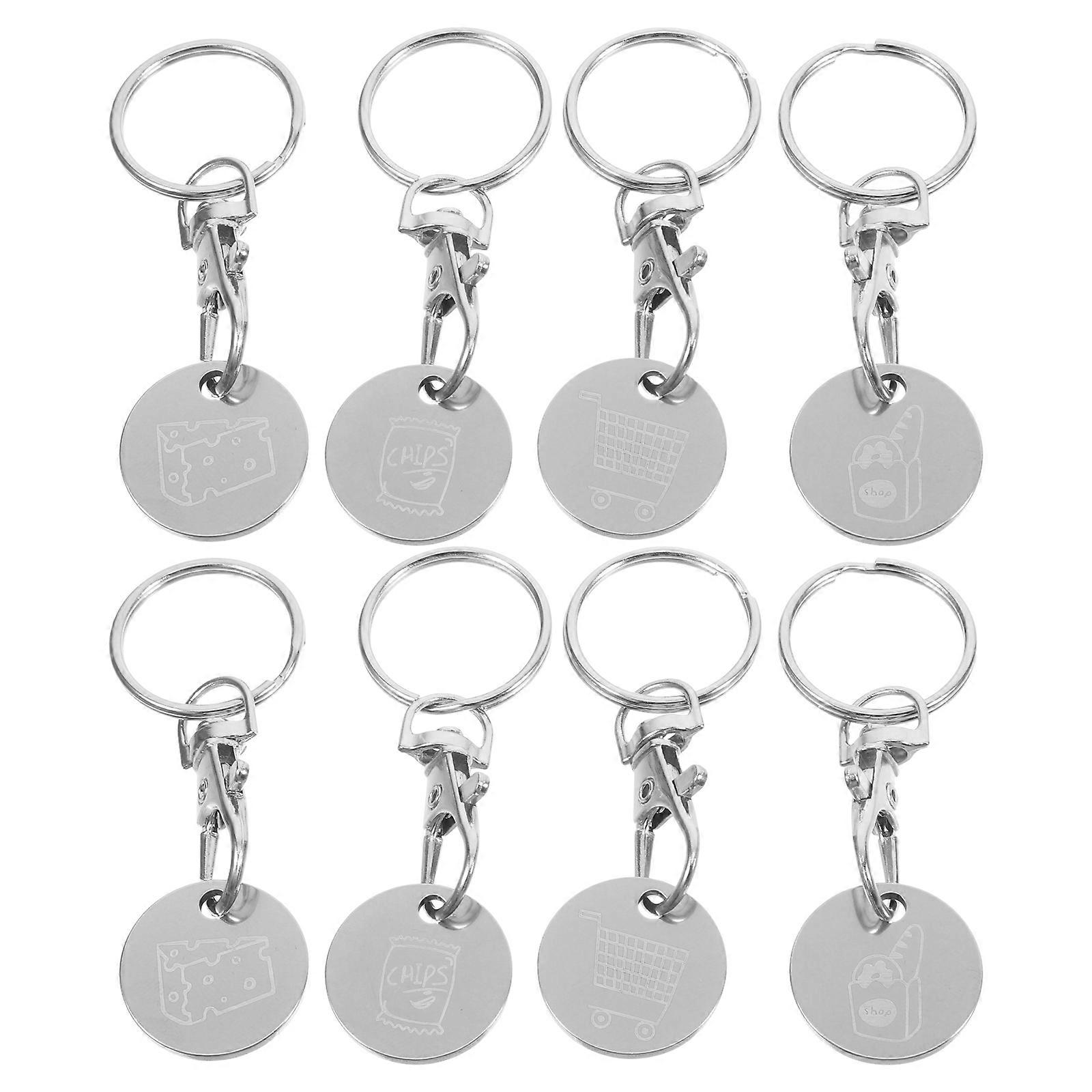 8pcs Silver Stainless Steel Keychain Tokens for Daily Use Portable and with Grocery Trolley