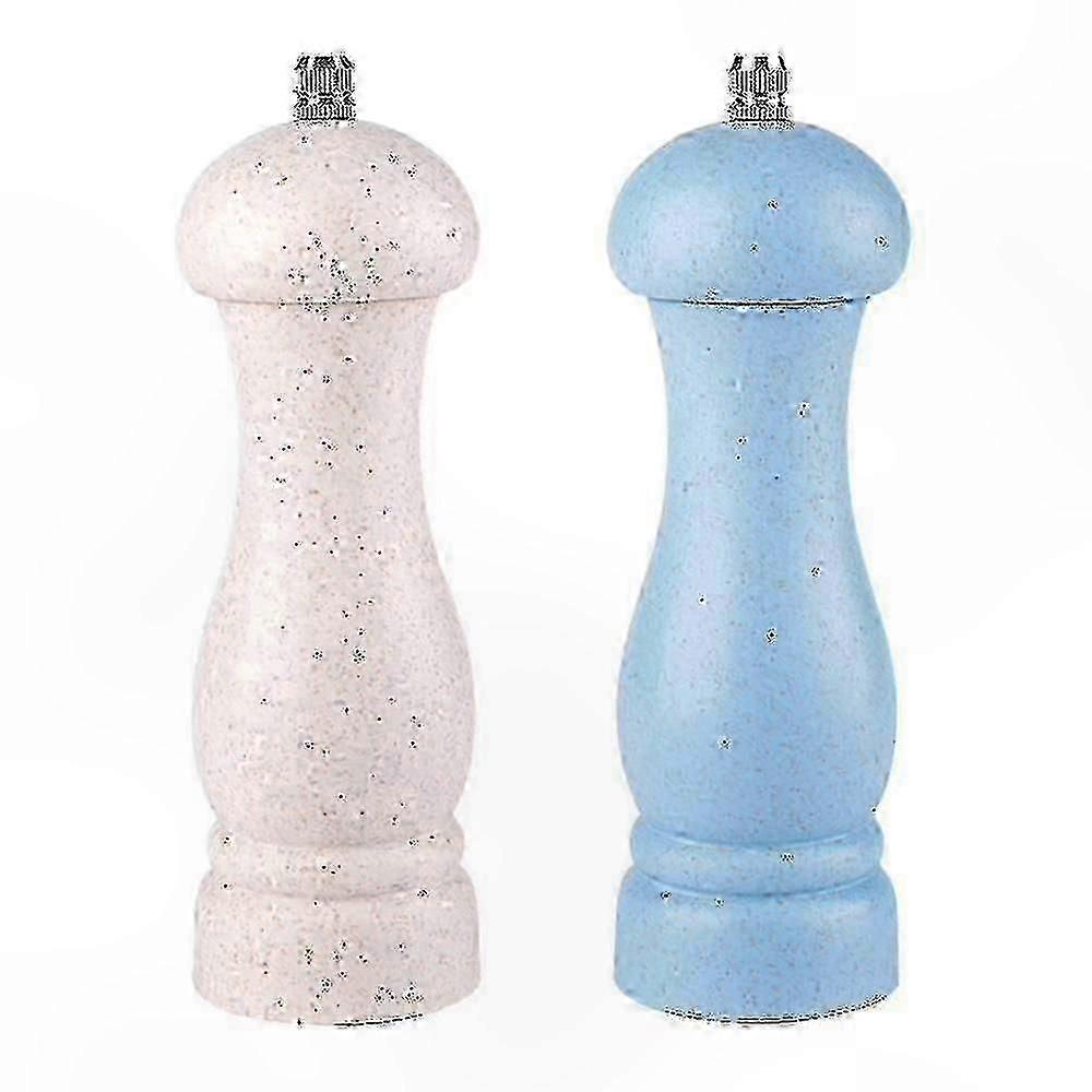 Zestaw 2 drewnianych młynków do soli i pieprzu, regulowany stopień mielenia, wielokrotnego napełniania, niebiesko-biały