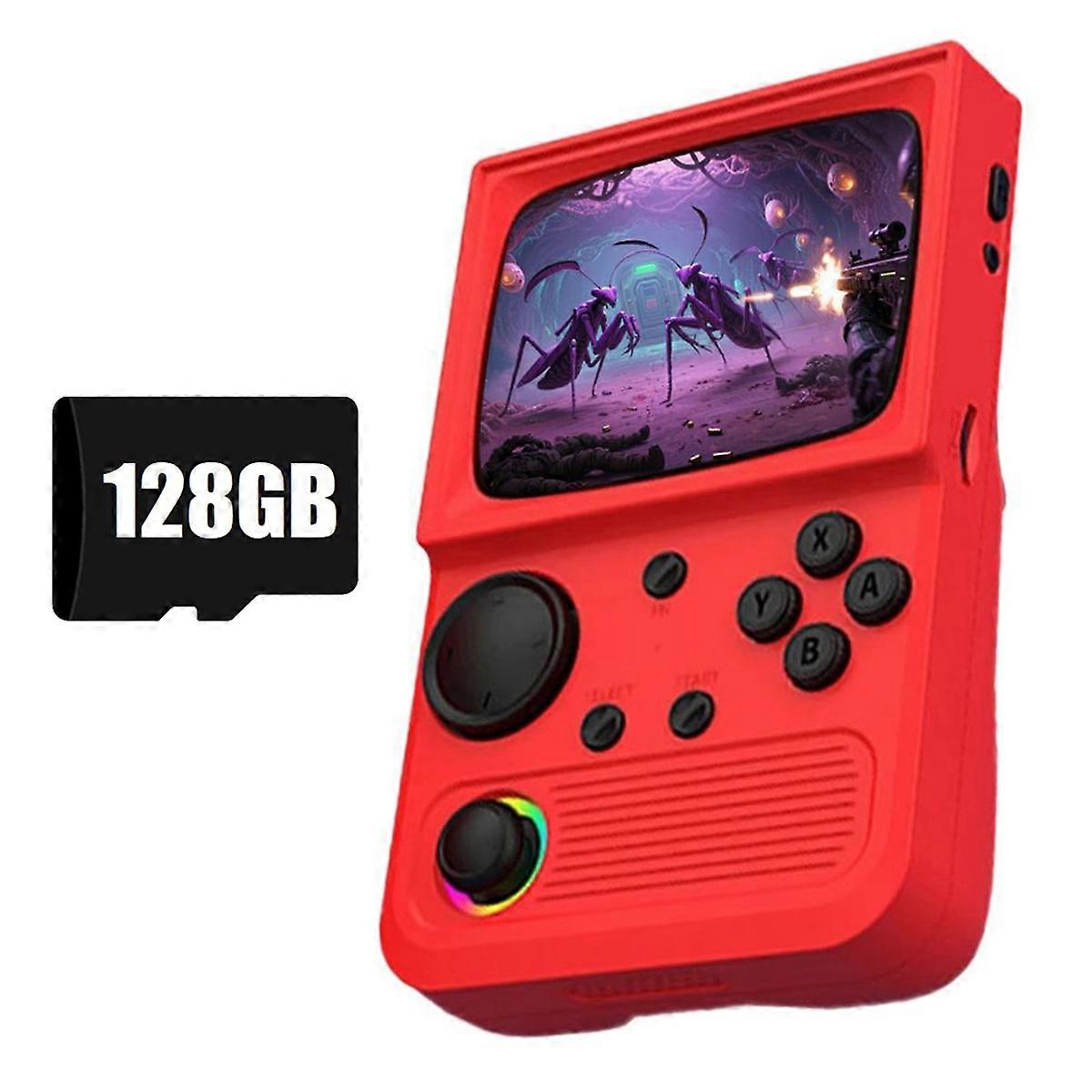 R36T Retro Handheld Game Console 128G 20000 Games 3.5 Inch IPS Screen Portable Pocket Video Game Player Red