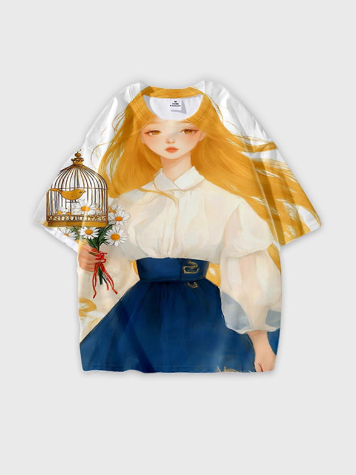 T-Shirt Round Neck, Loose Short Sleeve Pattern Graphic Tee, Unisex Summer Casual Top W2187