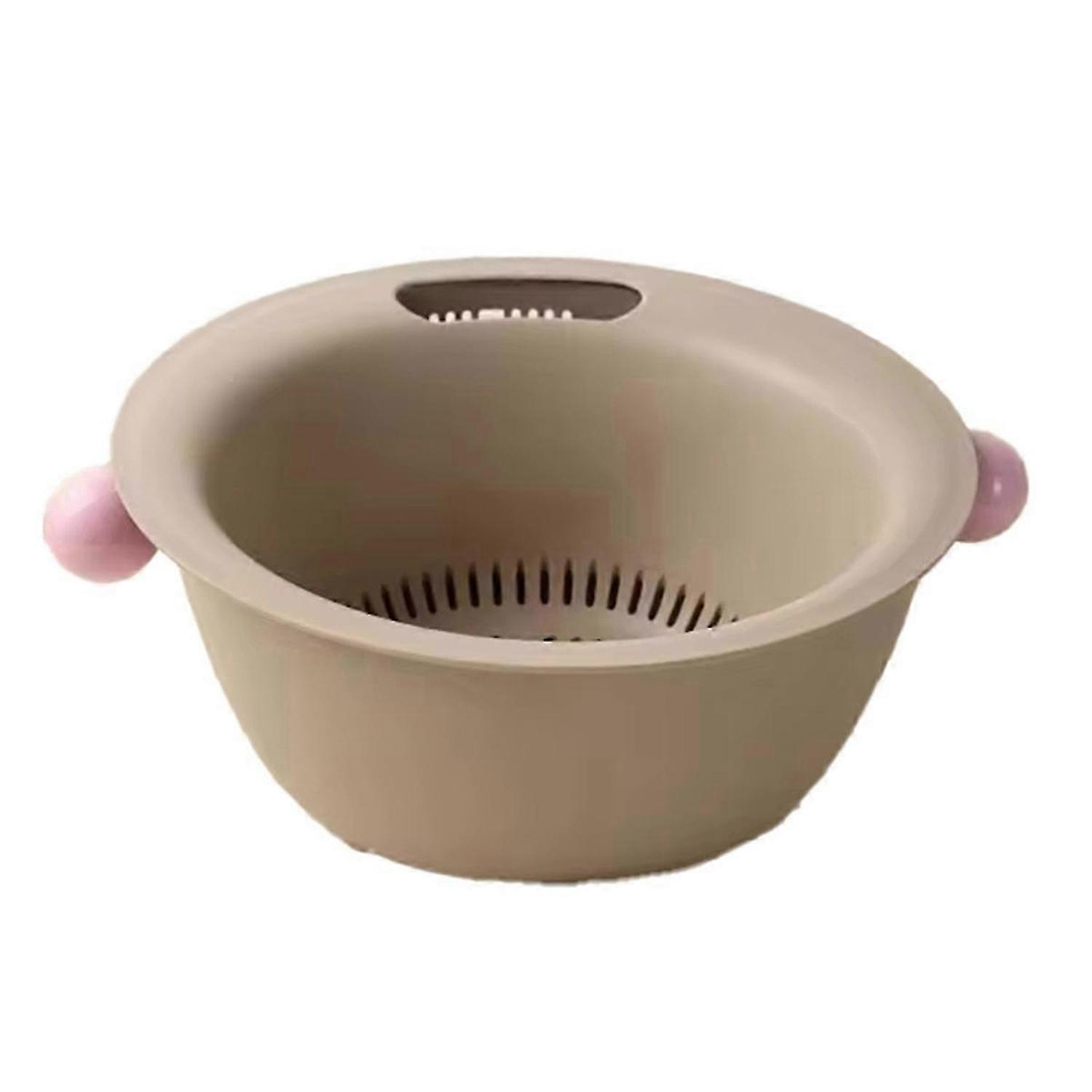 Multifunctional Double Layer Vegetable and Fruit Washing Basket,Cute Round Solid Color Design,Thickened for Durability B