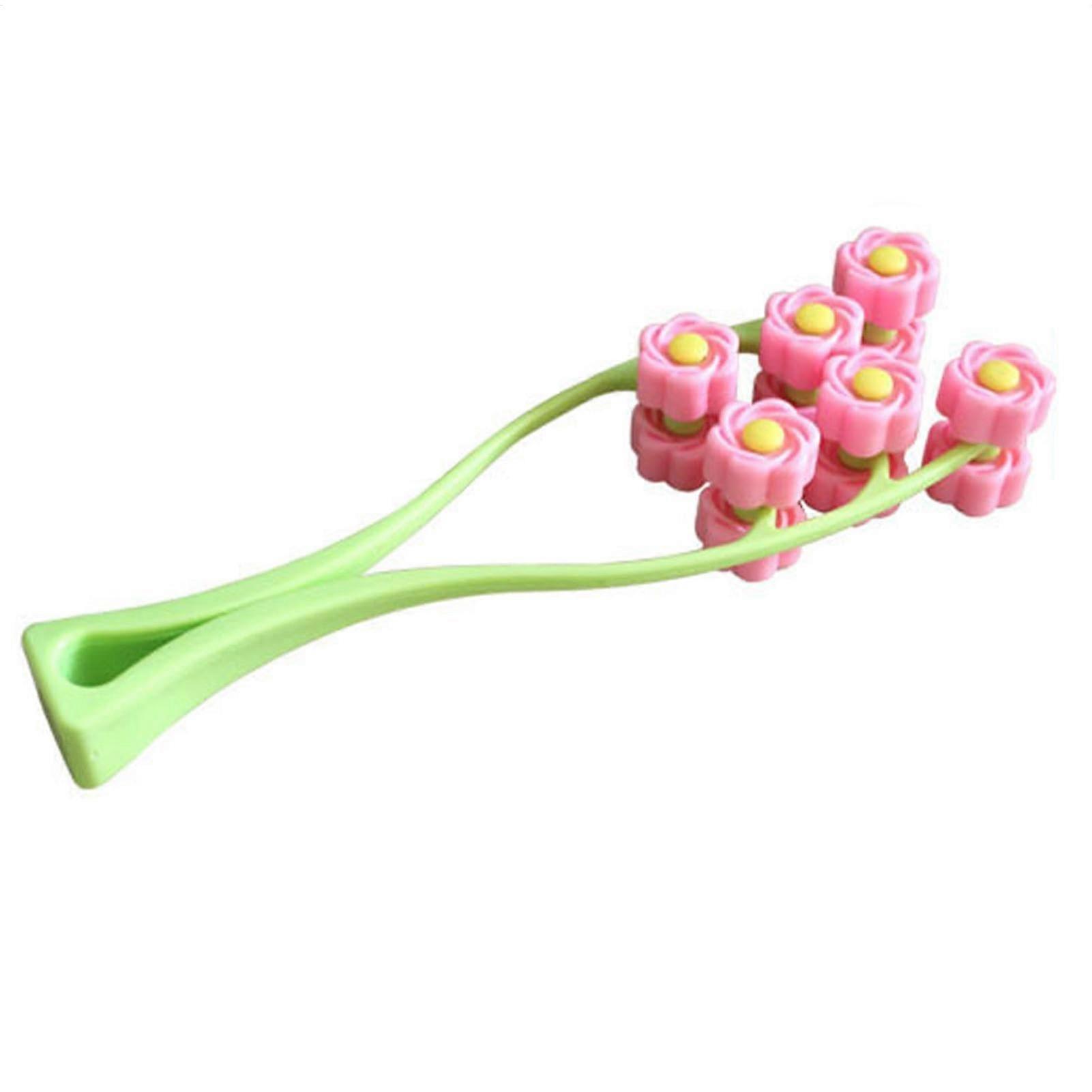 Face Massage Roller - Y-Shaped Double Clips Massager, Portable Manual Relaxation Tool with Elastic 3D Flower Roller in Pink