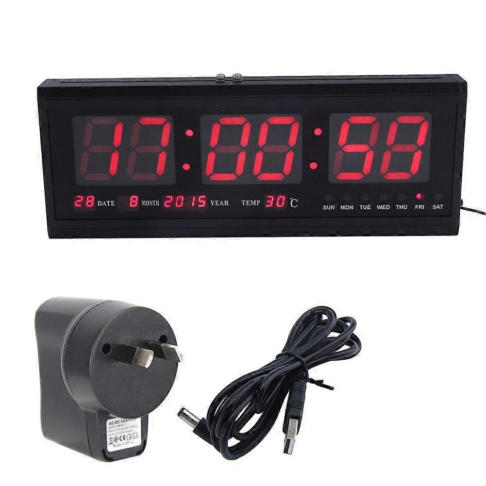 Large LED Digital Alarm Clock, Timer, Calendar, Temperature, Giant Display, Wall Mountable, Red