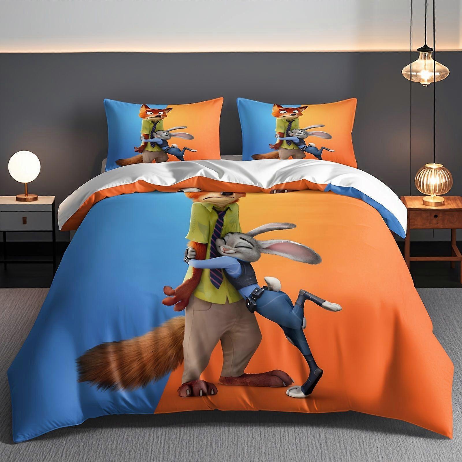 TE1010 3pcs Zootopia Cartoon Patterned bedding sets, quilt covers and pillowcases All seasons Student dormitory and travel goods Soft and
