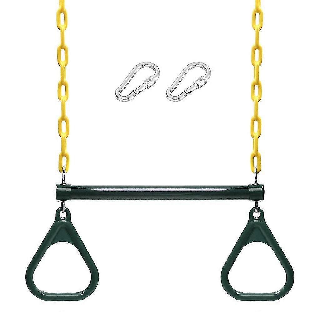 Trapeze Swing Bar and Rings Heavy Duty Playground Swing Set with 47'' Plastic Coated Chains and Cara