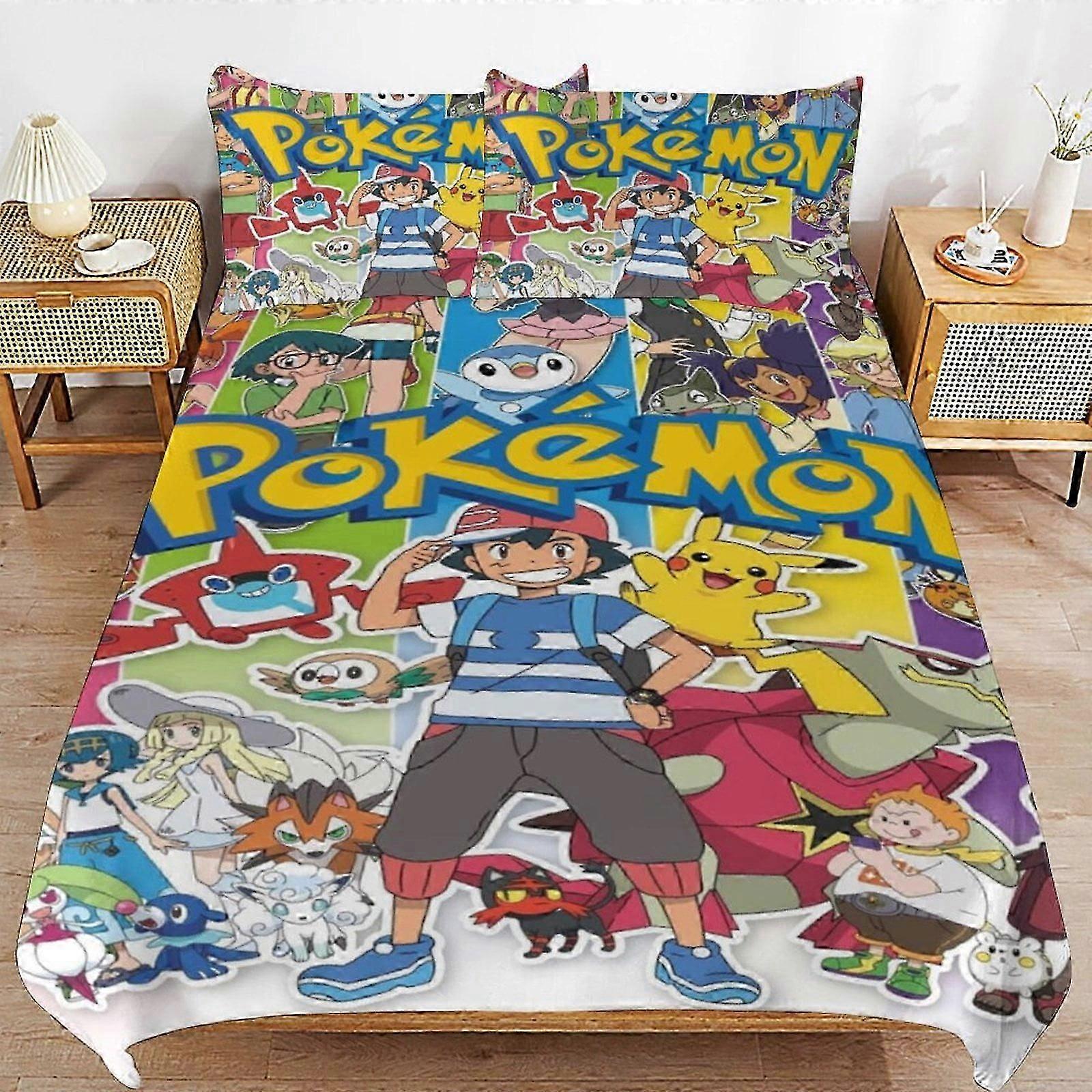 Bed Sheets Pi-ka-chu Bed Duvet Cover Microfiber Bedding Sets 3D Printed Lightweight 3 Piece Comforter Sets