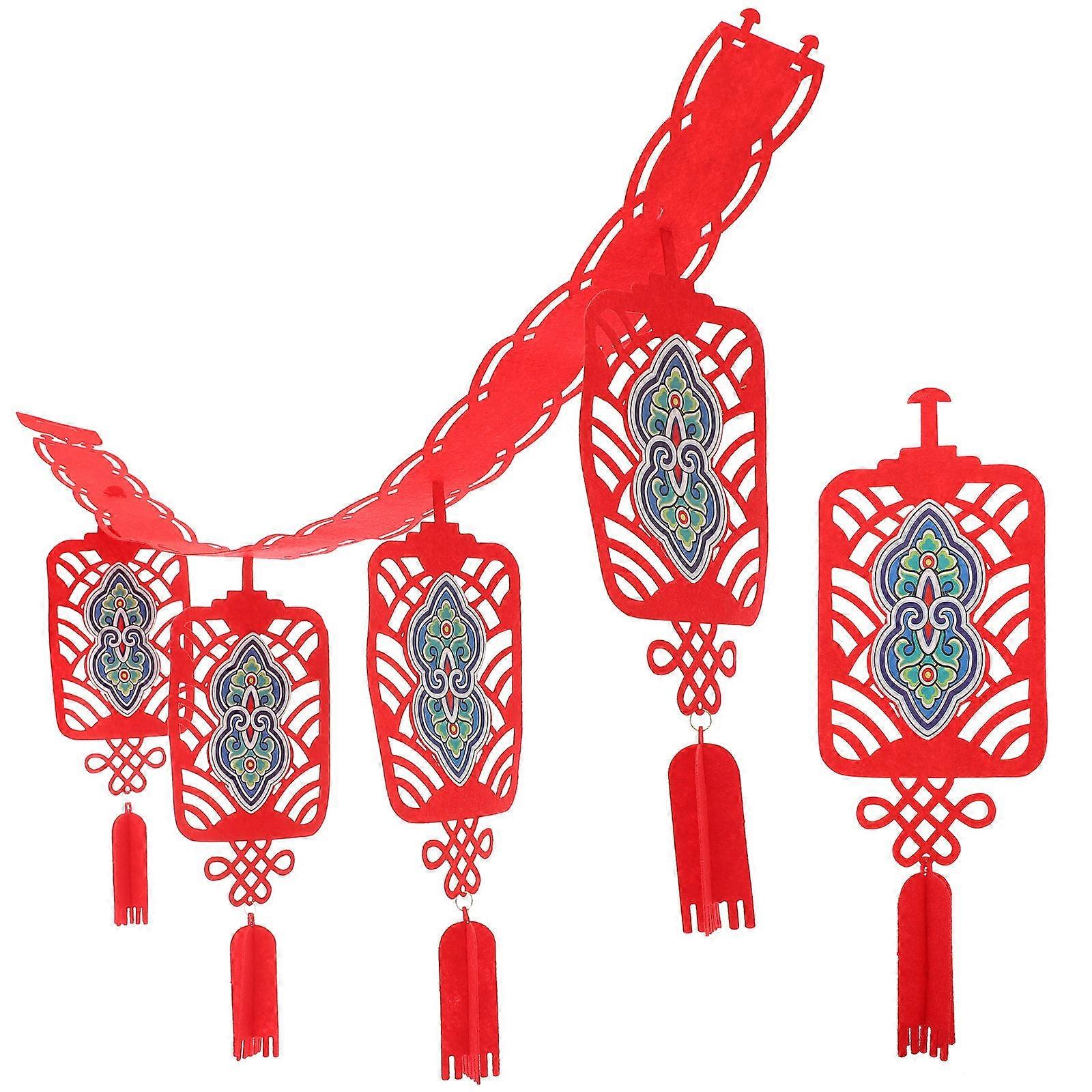 Chinese New Year Hanging Decoration Red Felt Festival Banner for 1Set