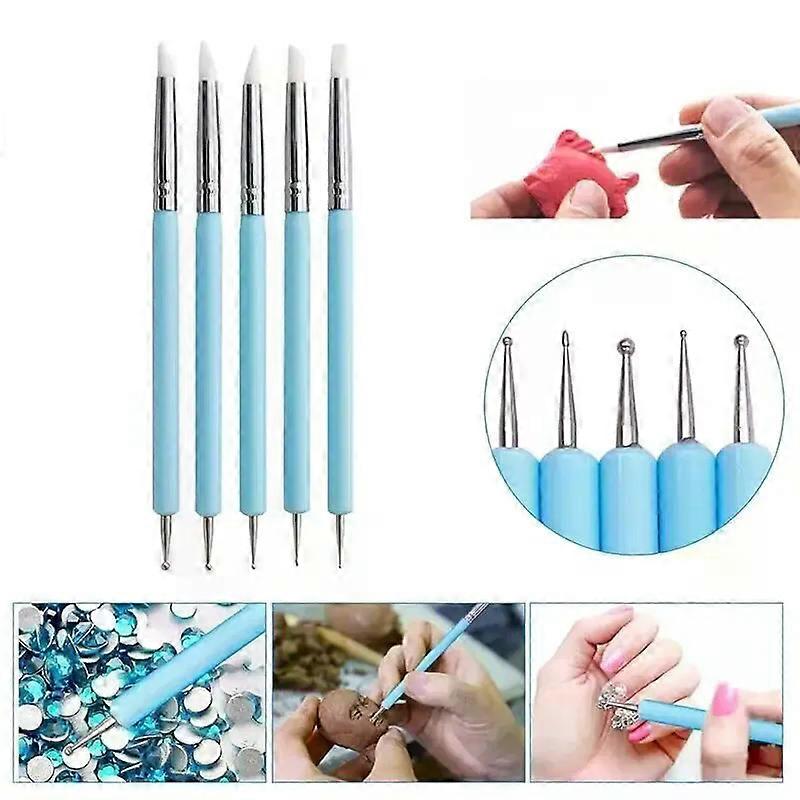 5PCS Silicone Clay Sculpting Tool for Brush Modeling Dotting Nail Art Pottery Clay Tool DIY Carving Sculpting Tools Soft Head