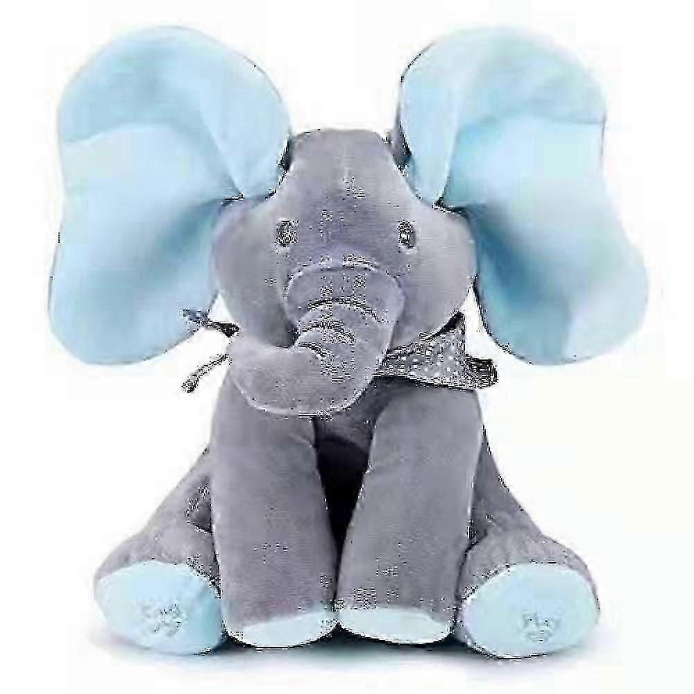 Blue Hide and Seek Singing Elephant Plush Toy, Musical Interactive Toy
