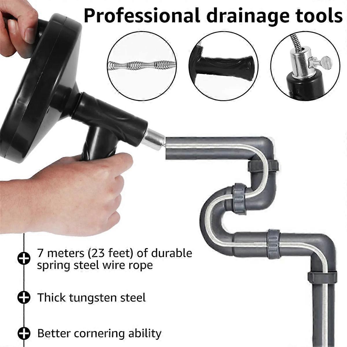 Hand Manual Drain Clog Remover with Flexible Wire Rope,7Meter