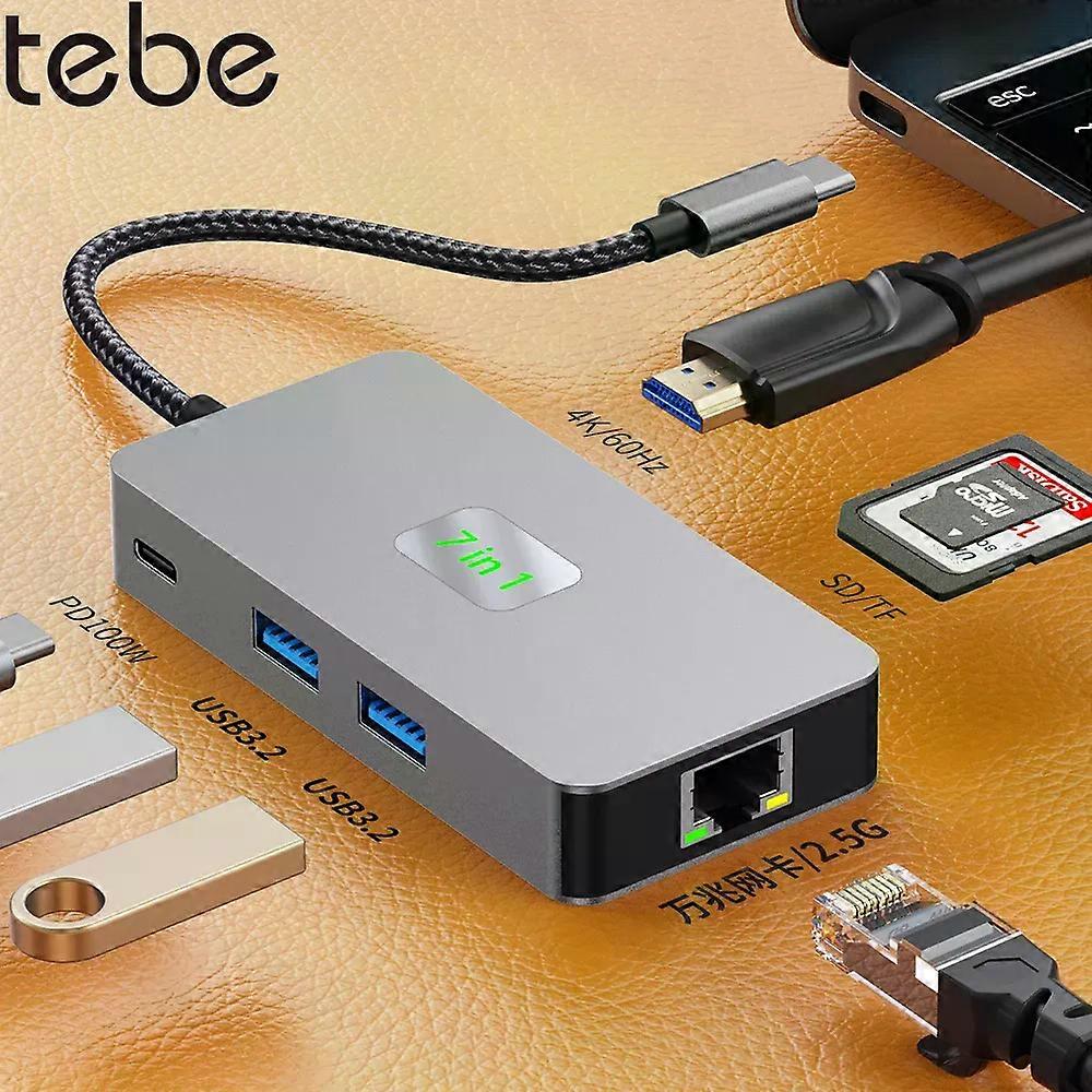 Tebe USB-C Docking Station Type-c to 4K HDMI-adapter RJ45 Gigabit 2.5G Ethernet USB 3.2 Hub Splitter SD/TF Card Reader PDW100W