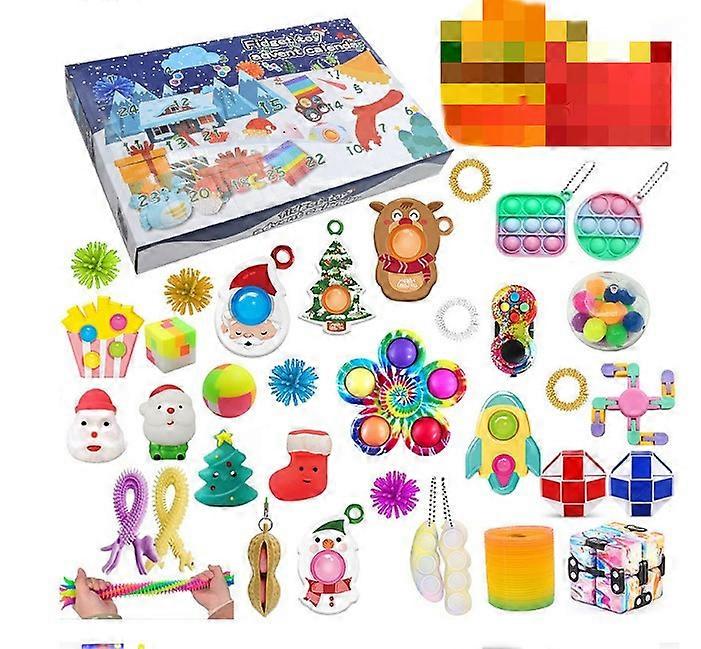 New Christmas Double-Sided Blind Box Set Diy Decompression Vent Toys 24 Days Countdown Gift Box- (Hamburger And French Fries Set)
