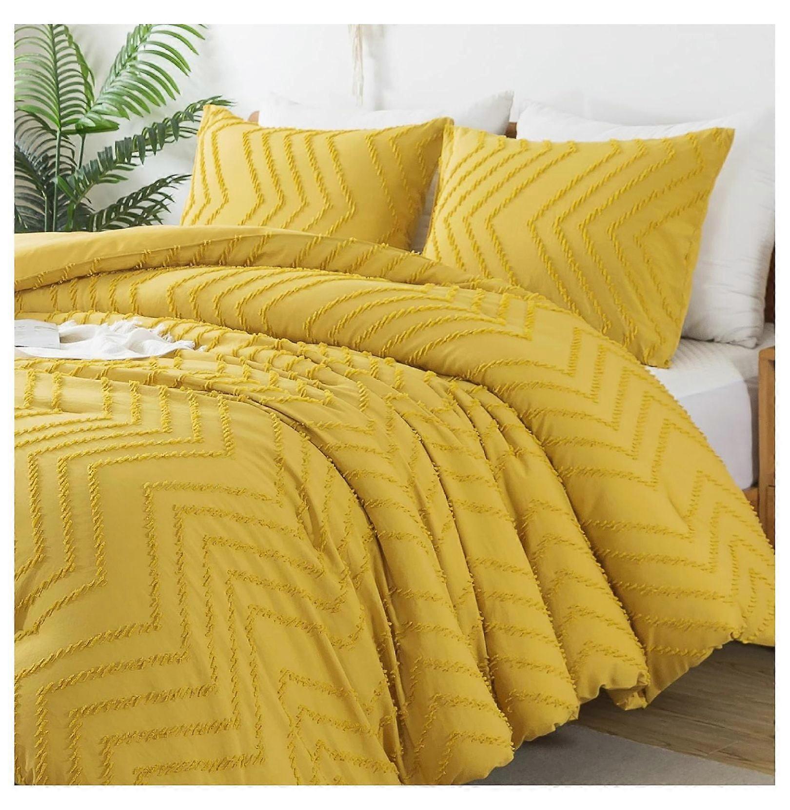 TiaGOC Mustard Yellow Queen Comforter Set, 3-Piece Boho Tufted Bedding (90x90in Comforter + 2 Pillowcases)