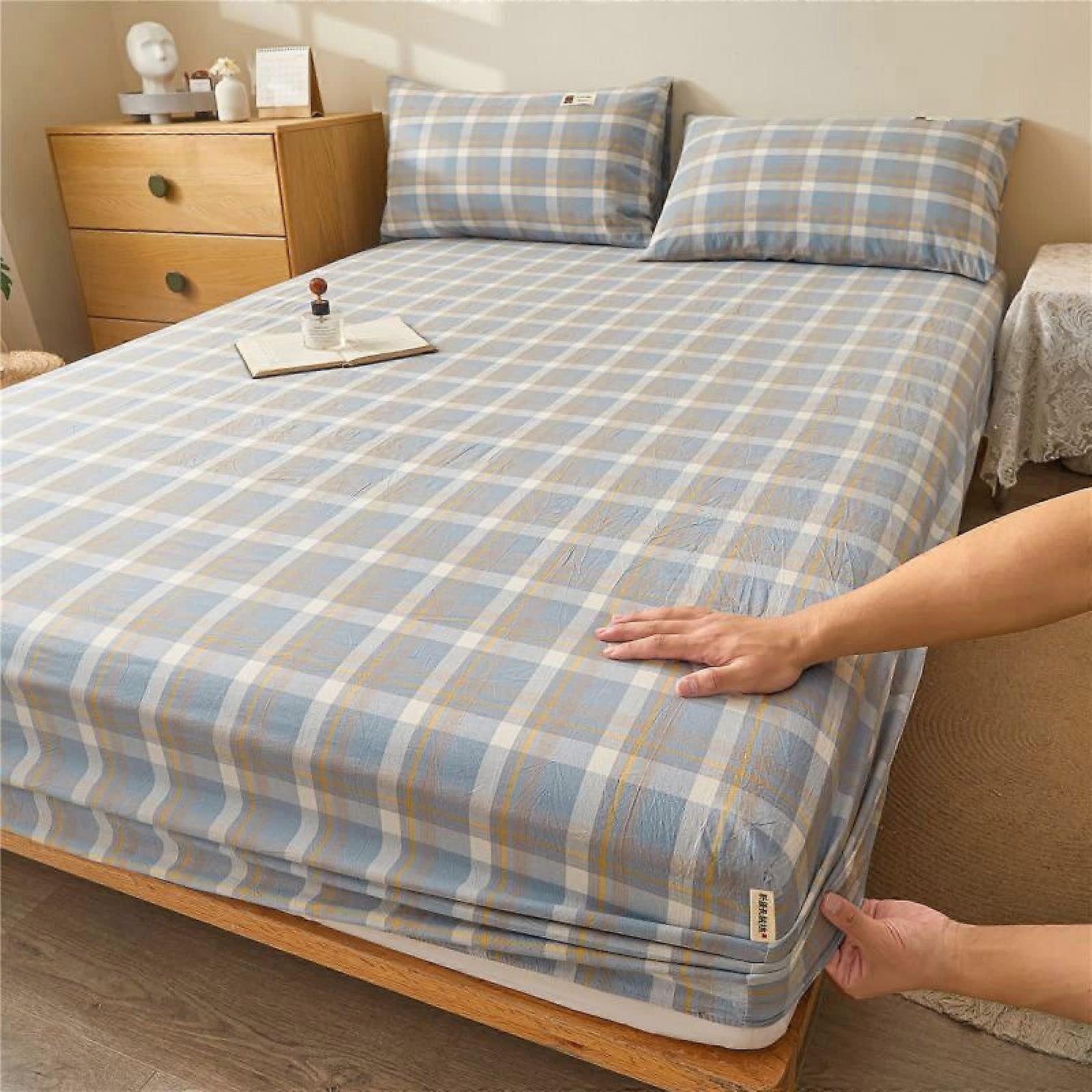 Fitted Sheet Elasticized King Size 180x200cm Cotton Mattress Protector Cover Vintage Lattice Four Season Bed Sheets