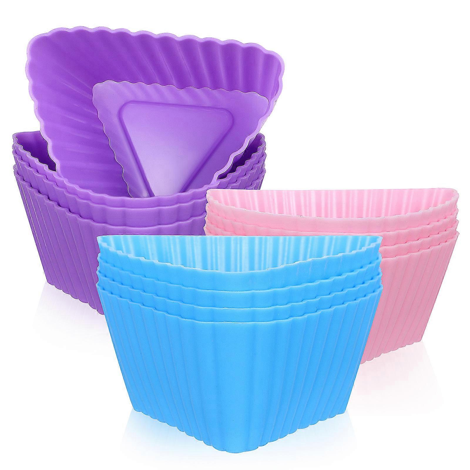 Triangle Silicone Baking Cups 60 Pcs Non-Stick Reusable Cake Liners For Home Baking Food-Grade Silicone