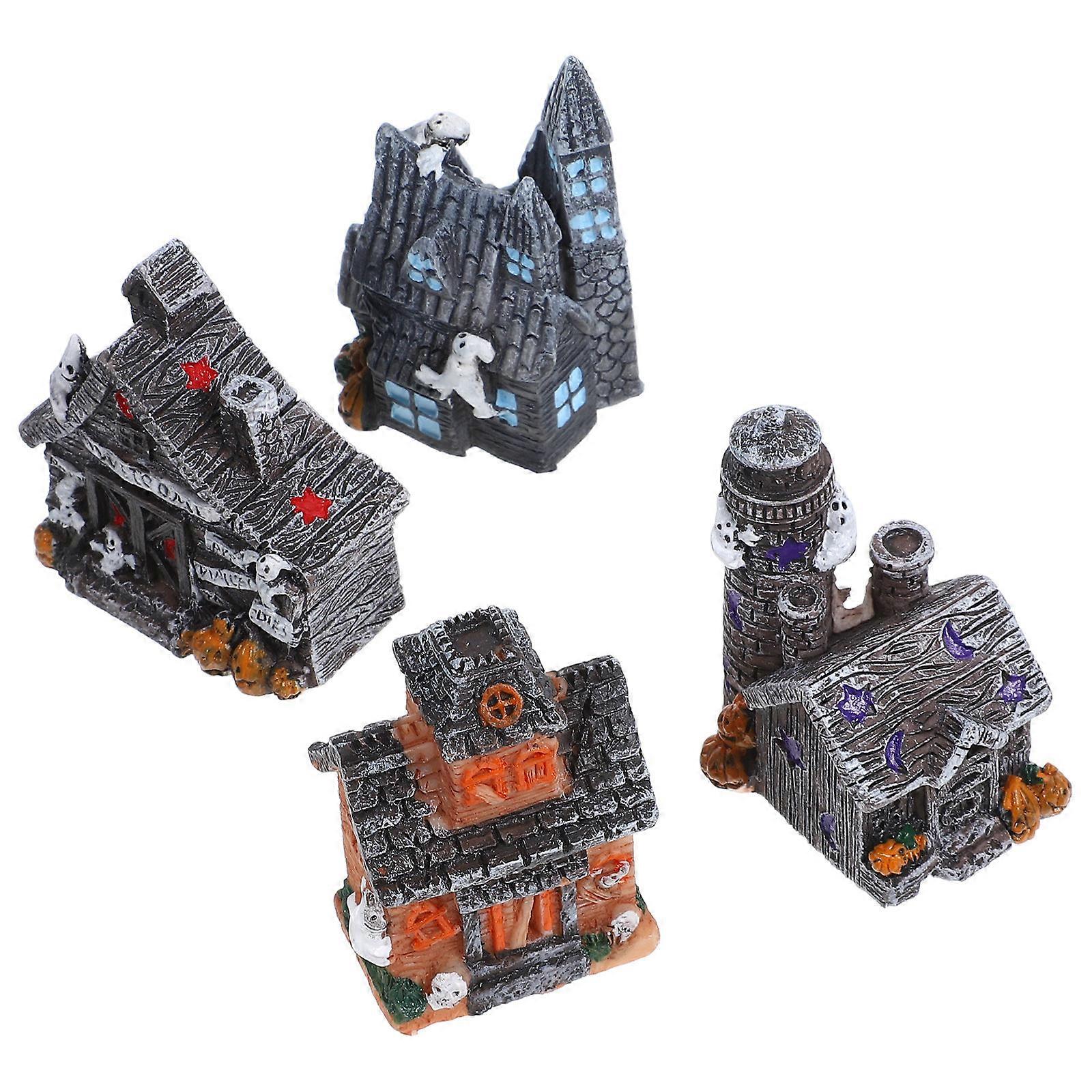 Halloween Miniature Resin House Model for Decor 16Pcs Craft Kit